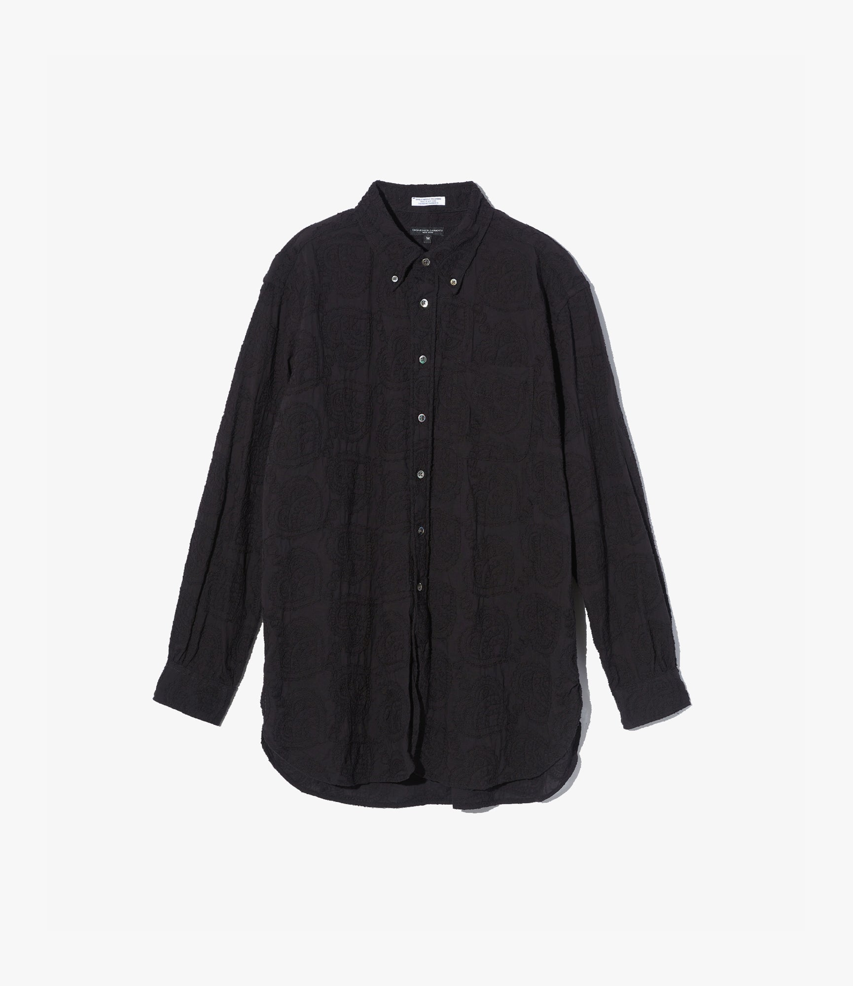 19th Century Button Down Shirt – Black Paisley Embroidered Cotton