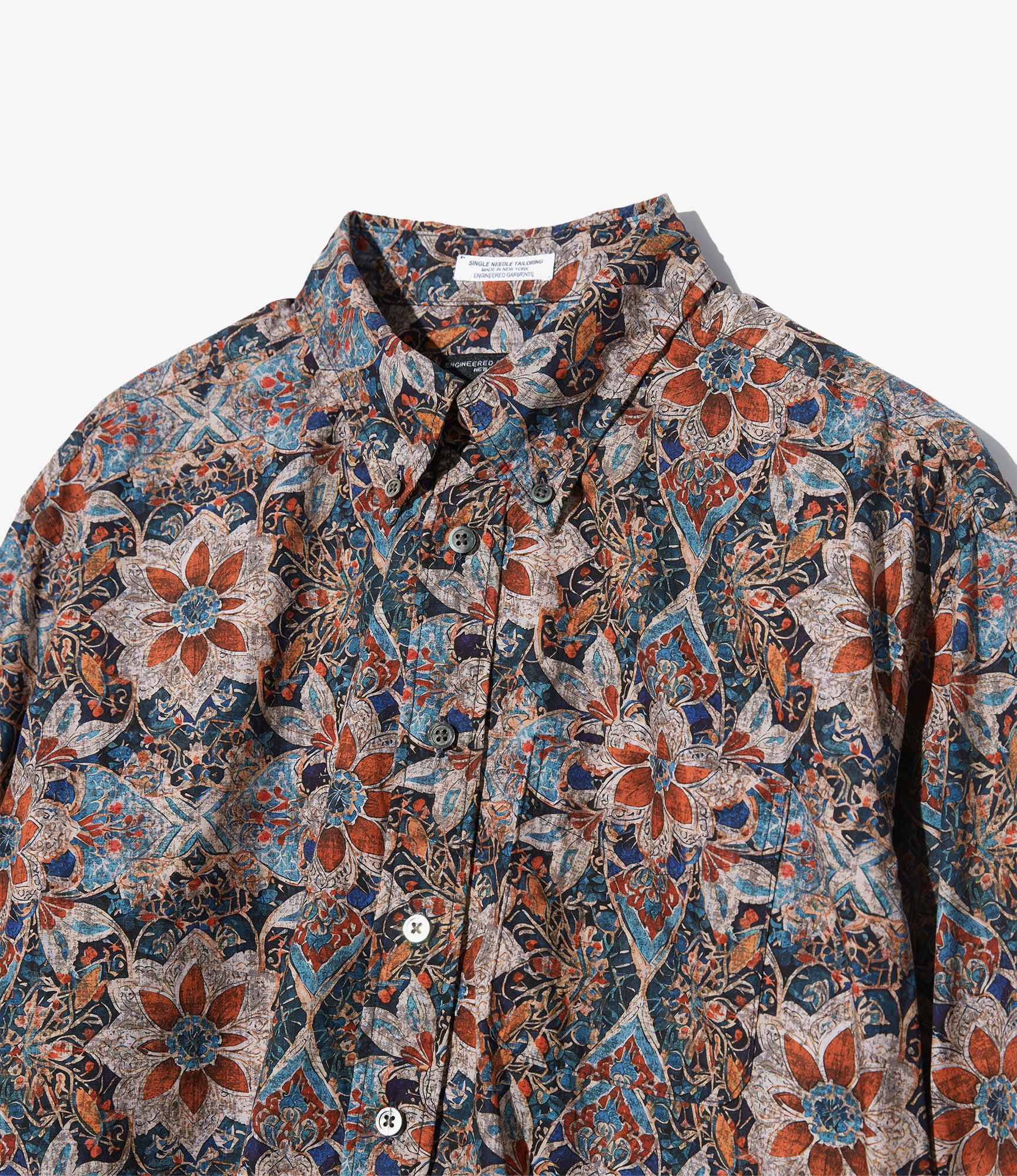19th Century Button Down Shirt – Orange/Navy Floral Cotton Lawn