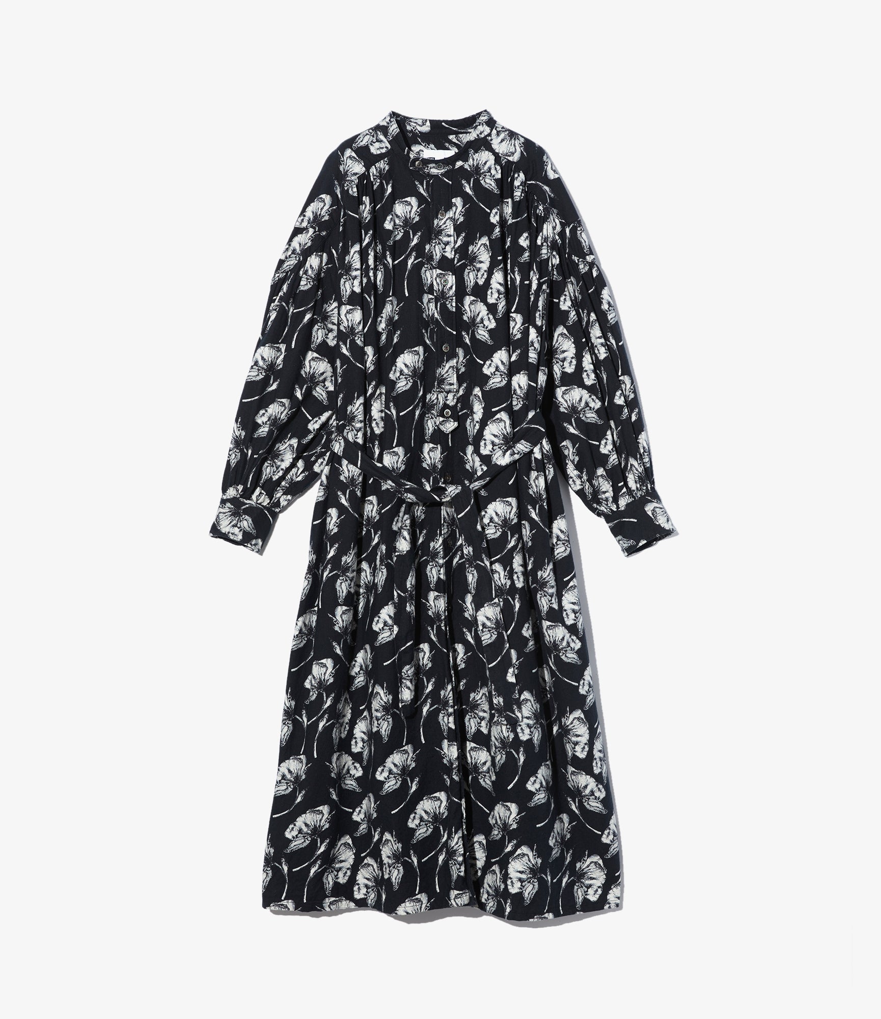 Banded Painter Dress – Black/White Floral Brushed Cotton