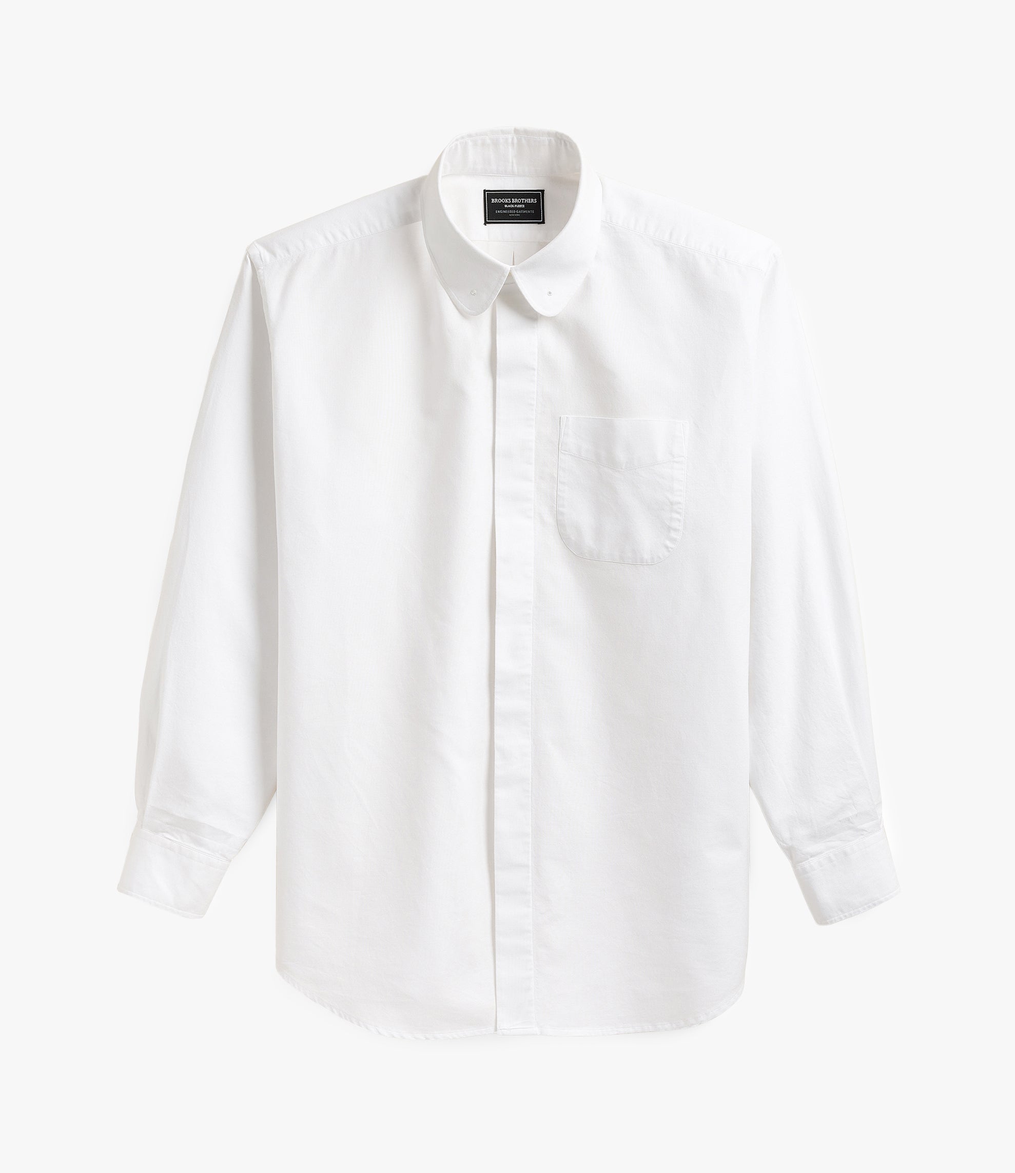 Oversized Round Collar Pinhole Shirt – White Oxford