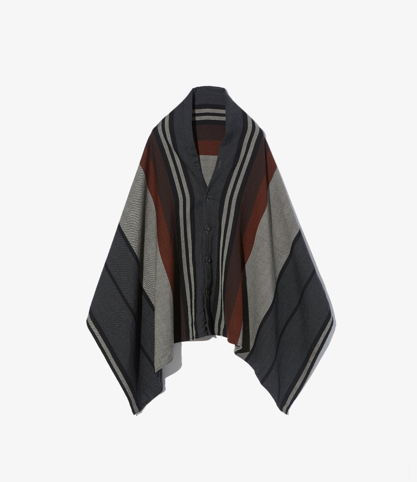 Button Shawl – Multicolour Striped Worsted Wool