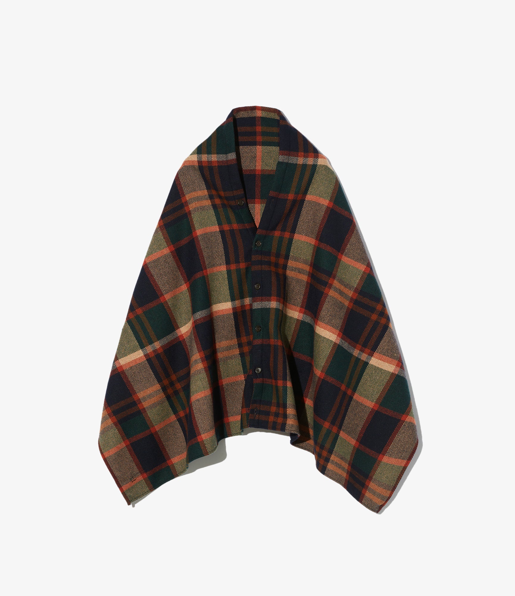 Button Shawl – Navy/Brown Plaid Wool