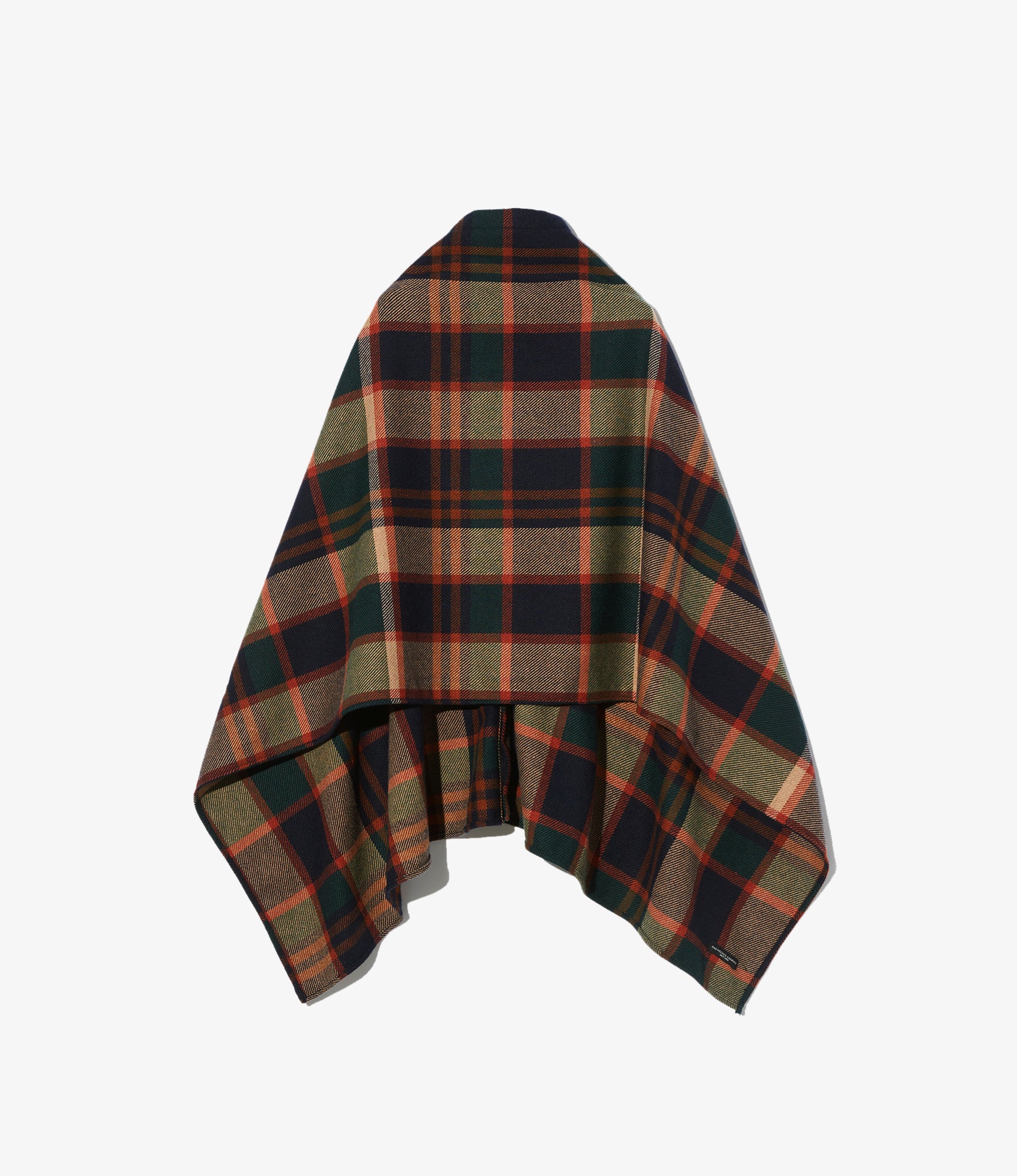 Button Shawl – Navy/Brown Plaid Wool