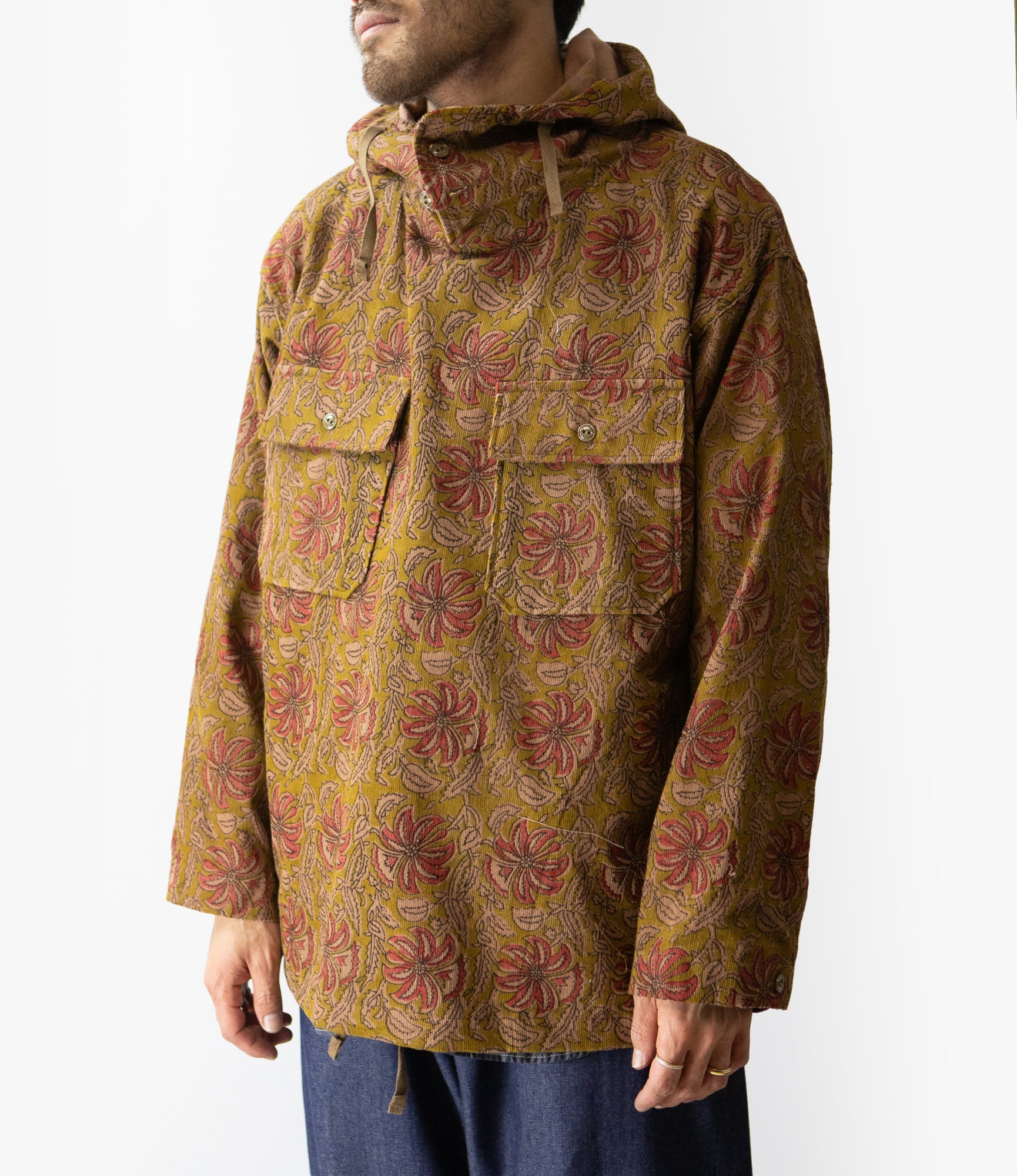 Cagoule Shirt – Khaki Floral Printed Corduroy