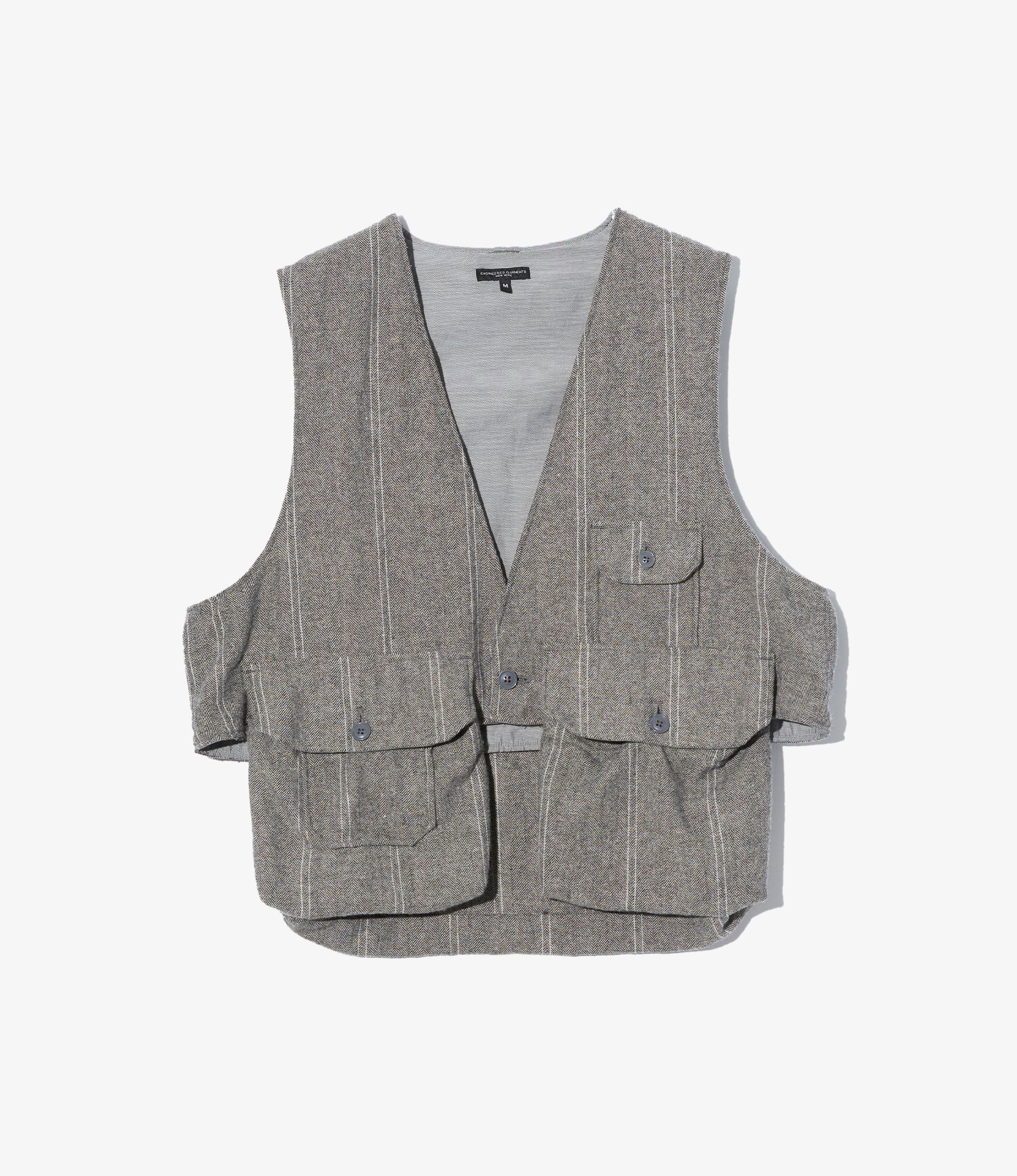 Fowl Vest – Light Grey Striped Herringbone Wool