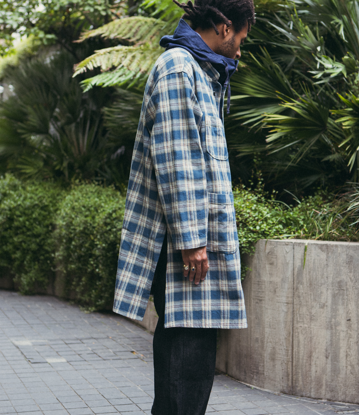 Long Dayton Shirt – Navy Plaid Jacquard Cotton | Engineered