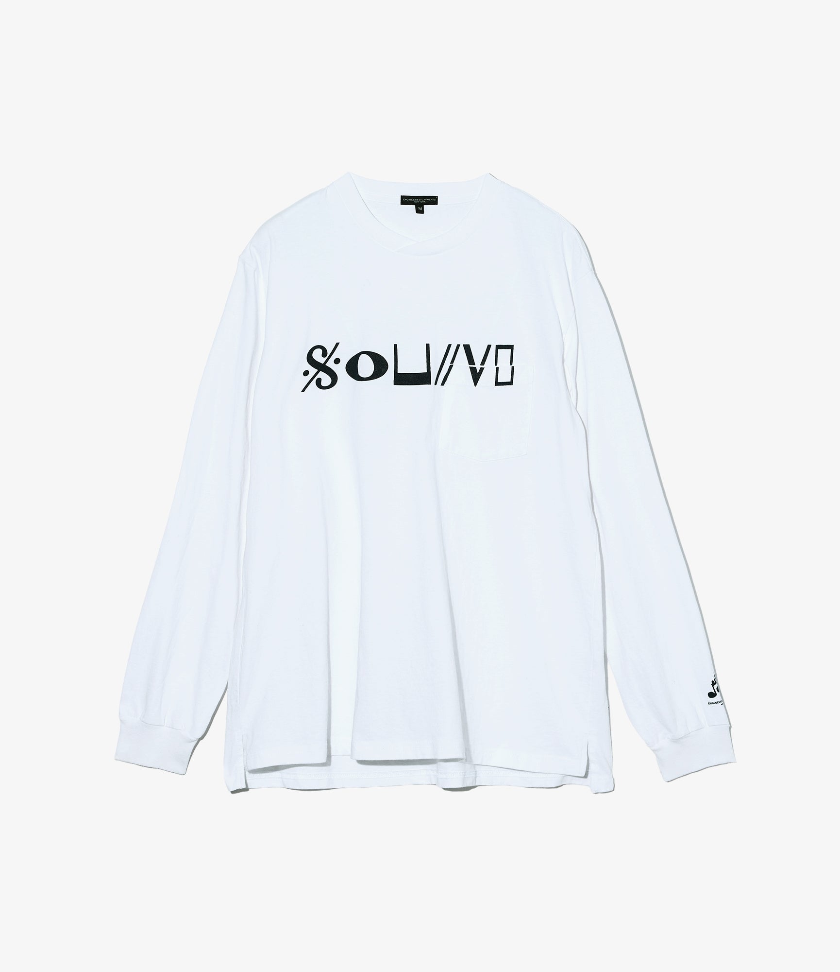 Long Sleeve Cross Neck T-Shirt – White 'Sound' Print