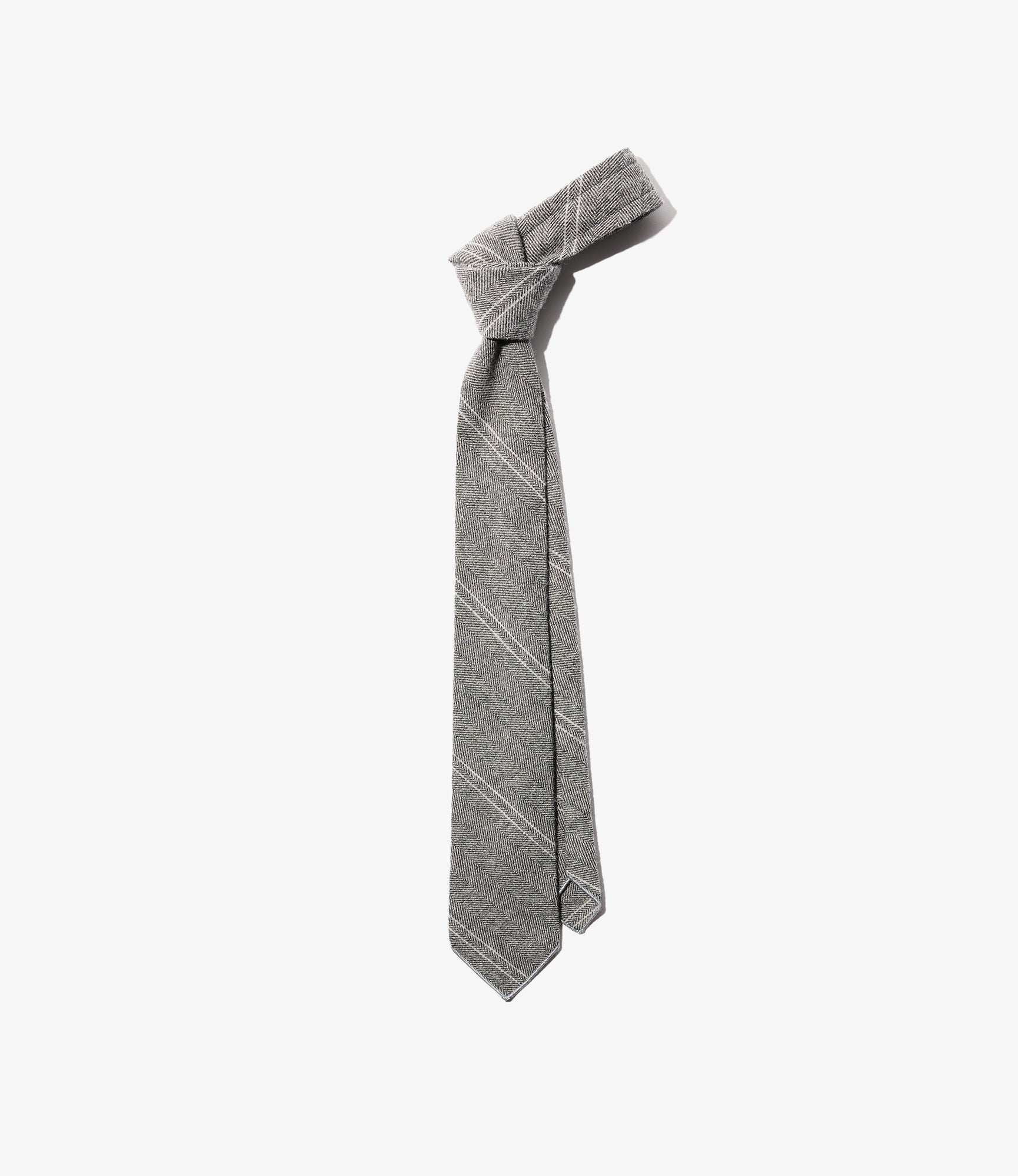 Neck Tie – Light Grey Striped Herringbone Wool