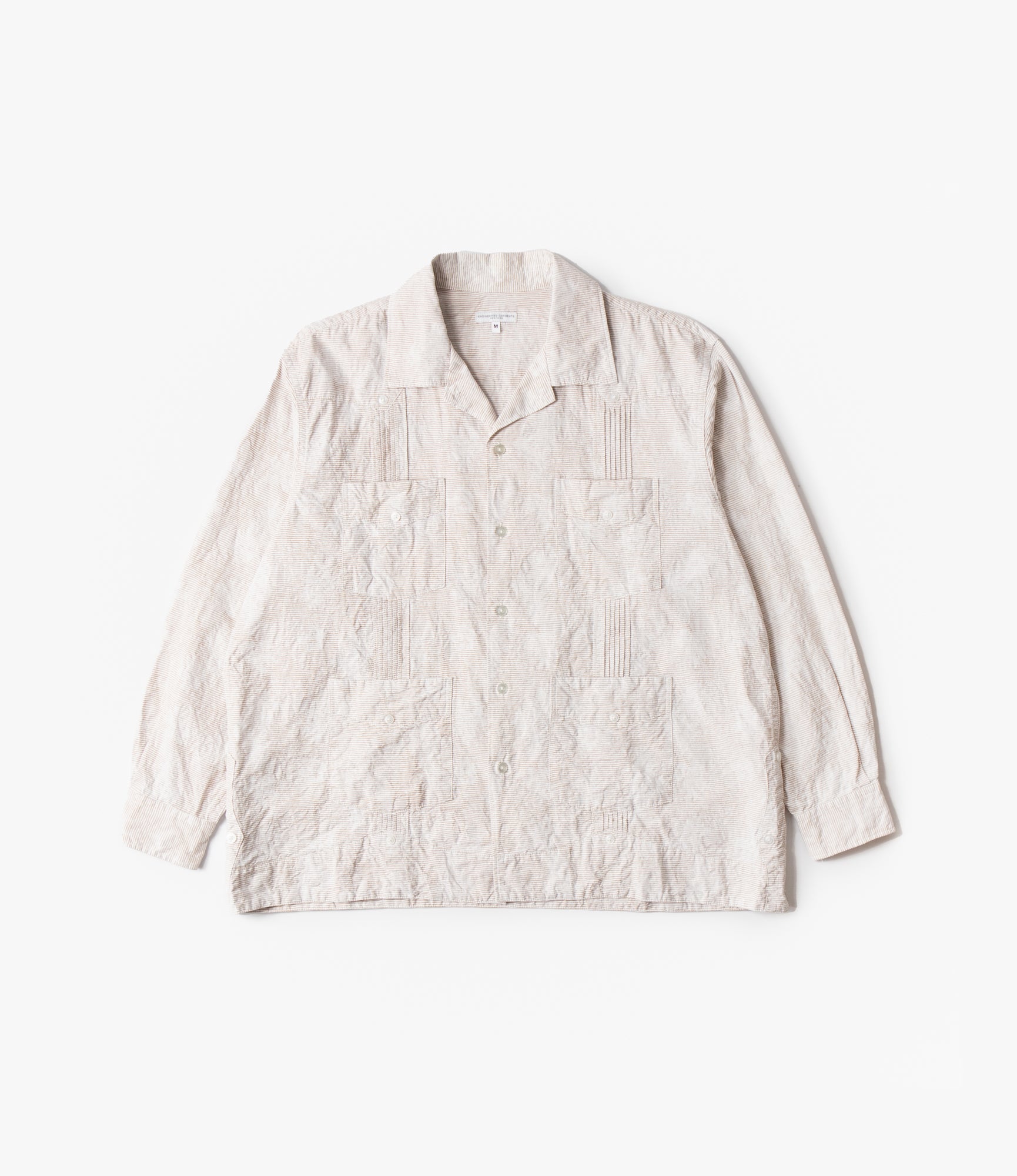 Guayabera Shirt – Khaki Floral Jacquard Striped Dobby