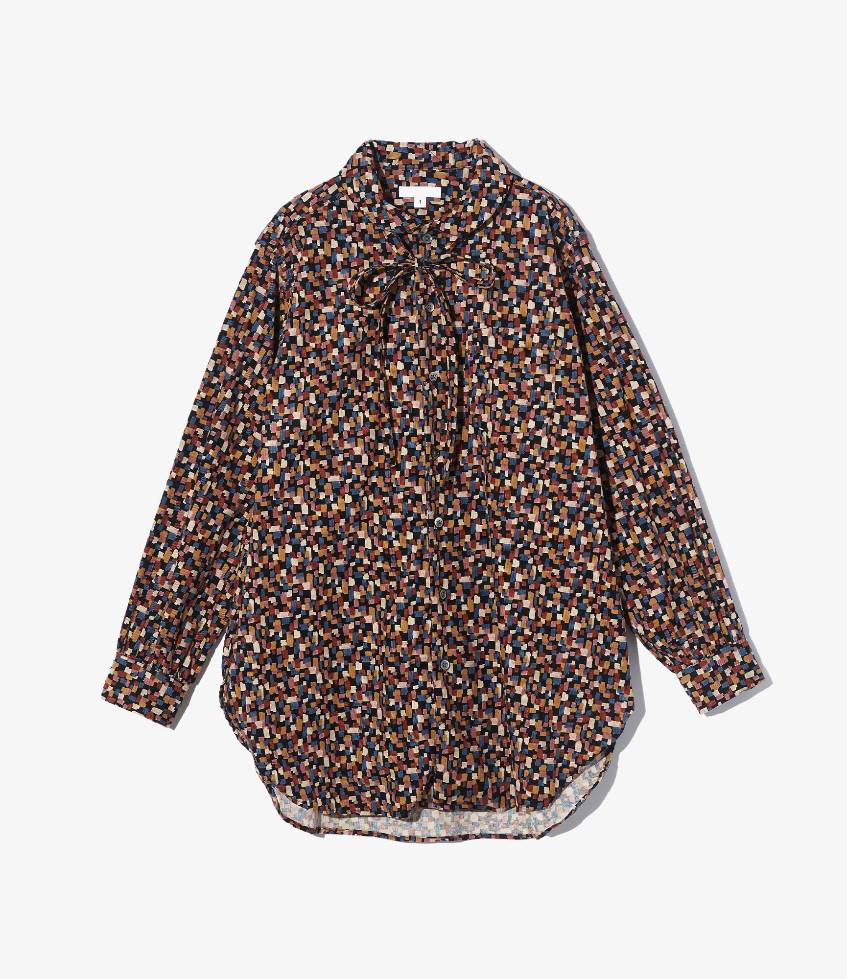Rounded Collar Shirt – Black Deco Print 21W Corduroy