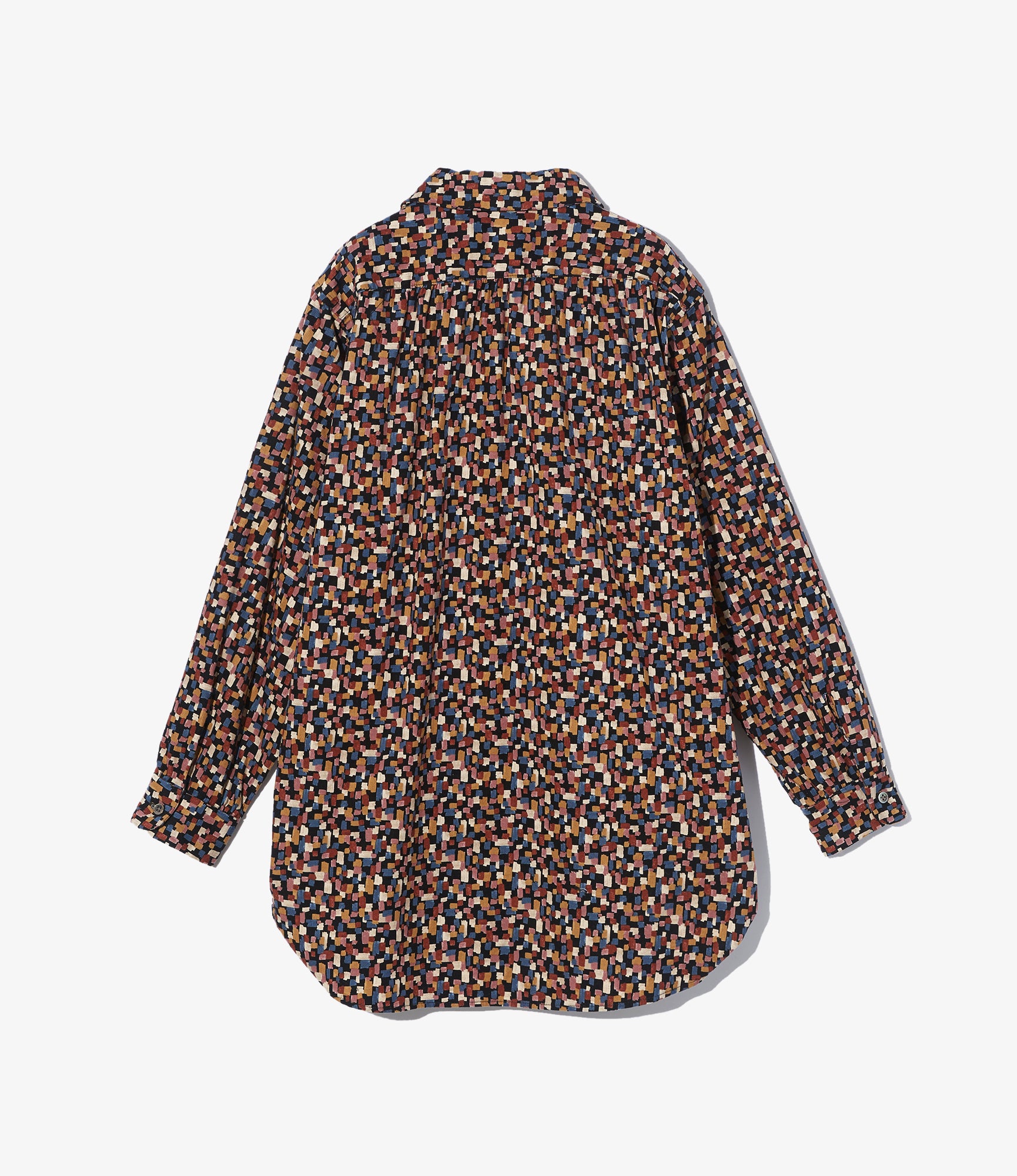 Rounded Collar Shirt – Black Deco Print 21W Corduroy