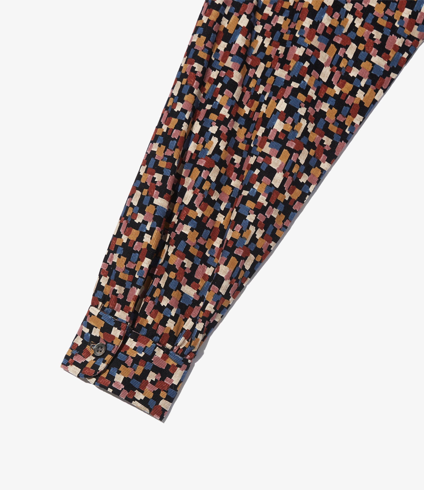 Rounded Collar Shirt – Black Deco Print 21W Corduroy