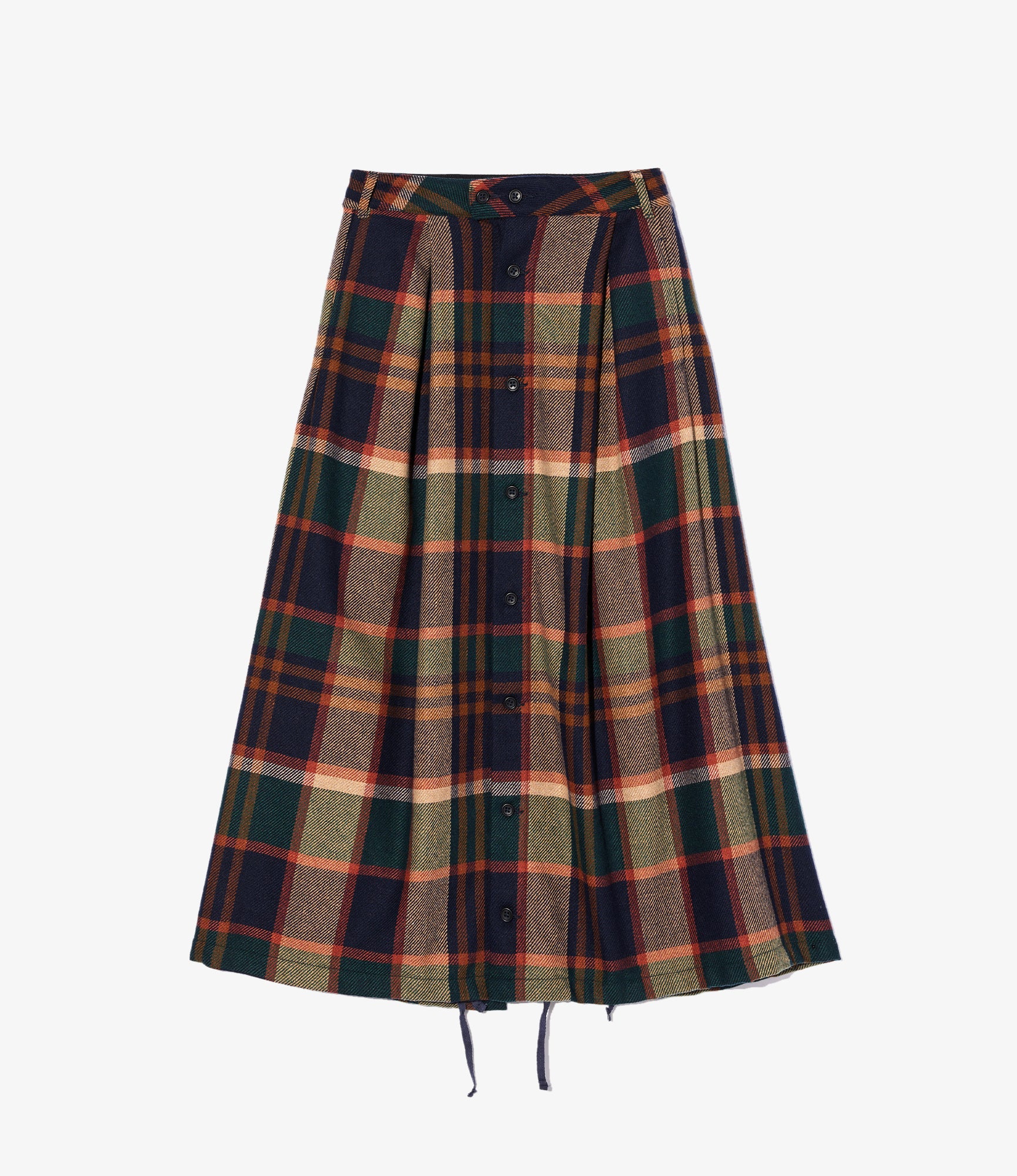 Tuck Skirt – Navy/Brown Plaid Wool