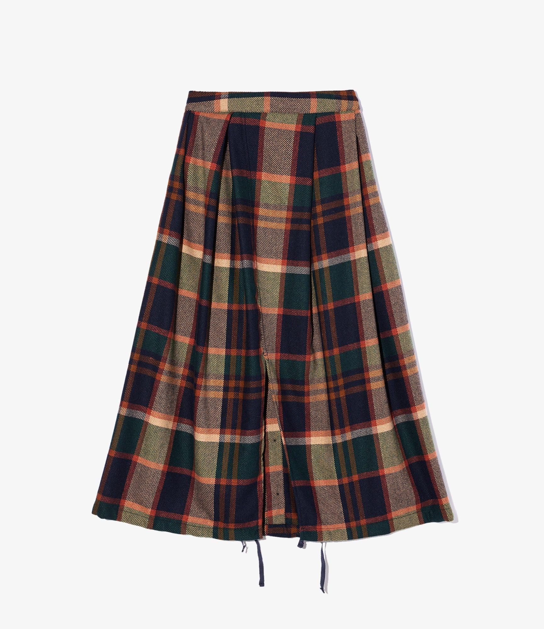 Tuck Skirt – Navy/Brown Plaid Wool