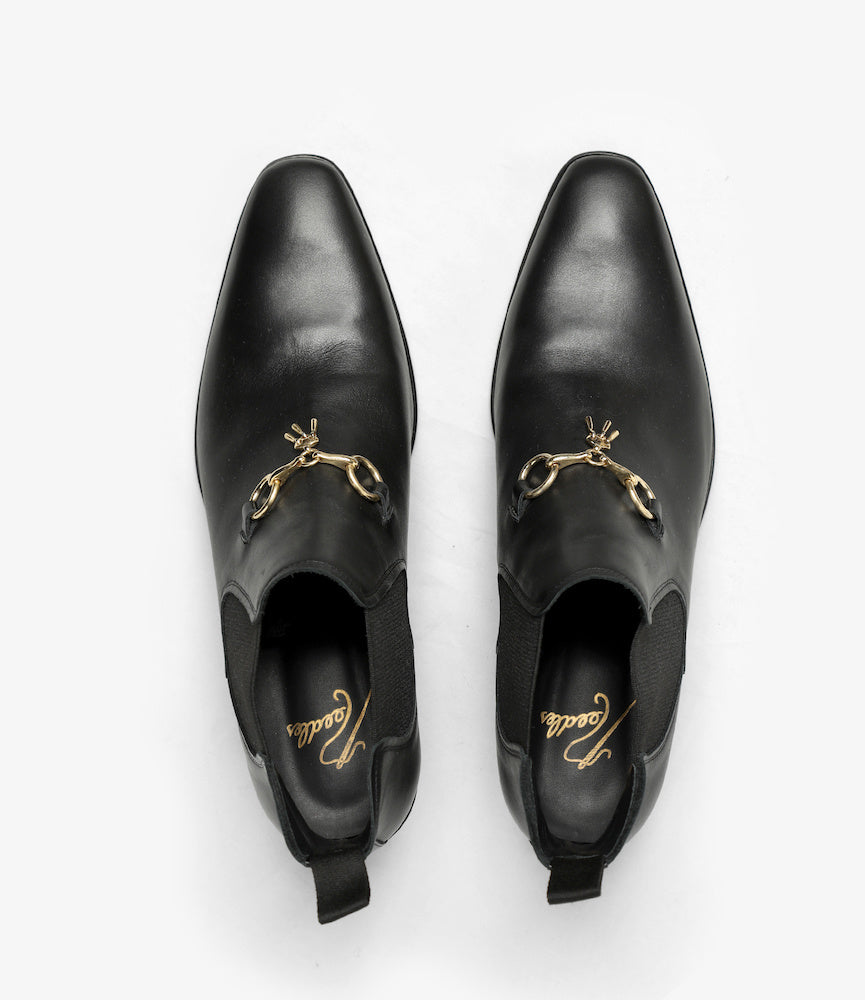 Tassel Bit Heeled Chelsea Boot – Black Leather