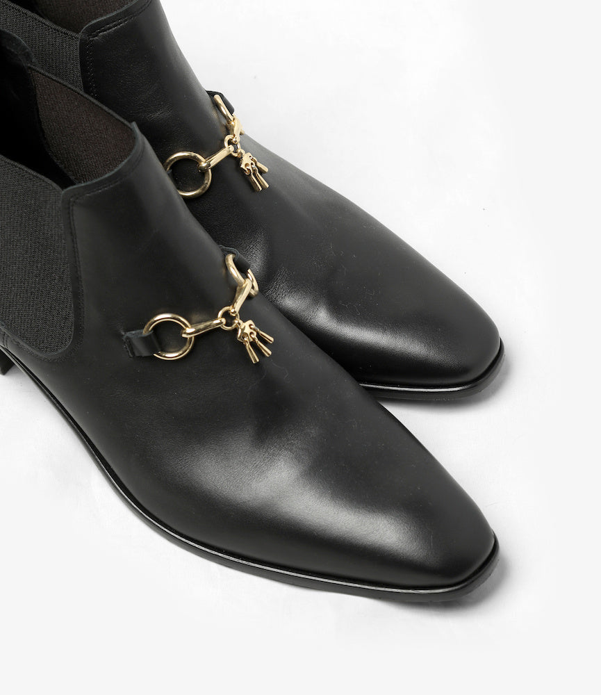 Tassel Bit Heeled Chelsea Boot – Black Leather