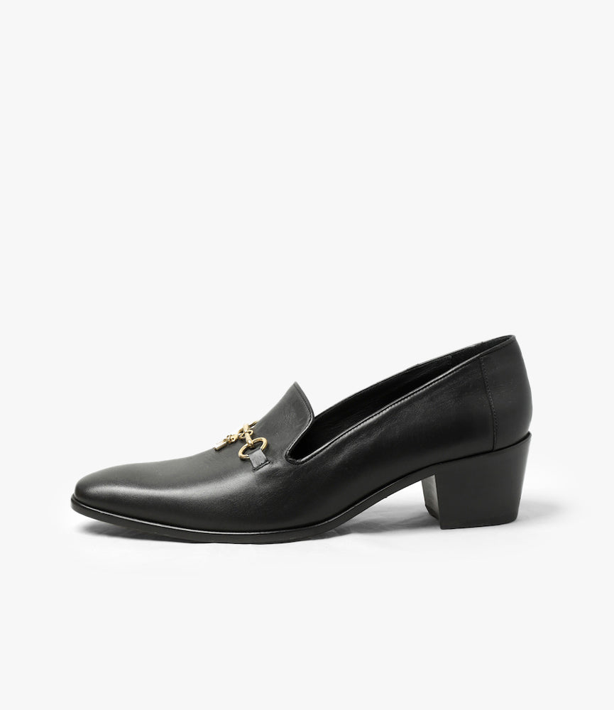 Tassel Bit Heeled Opera Shoe – Black Leather