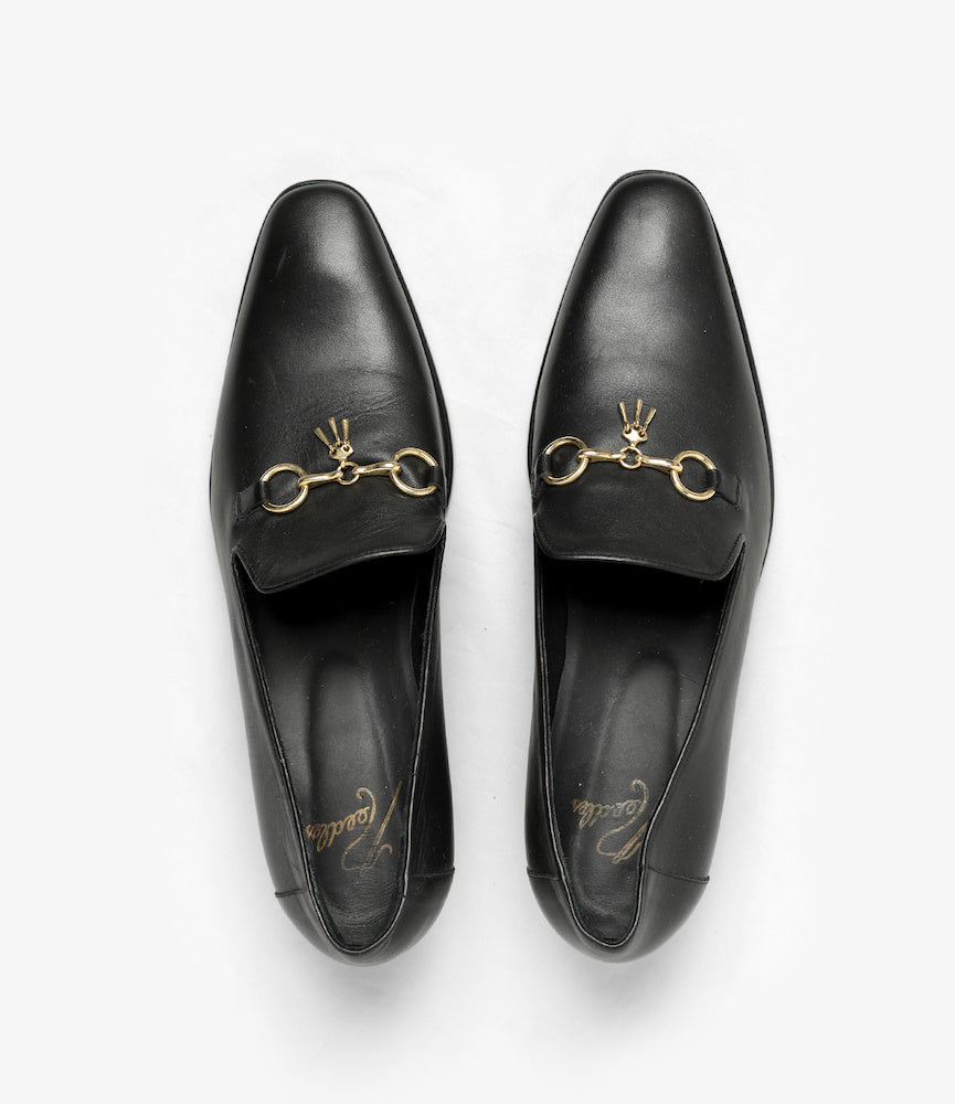 Tassel Bit Heeled Opera Shoe – Black Leather