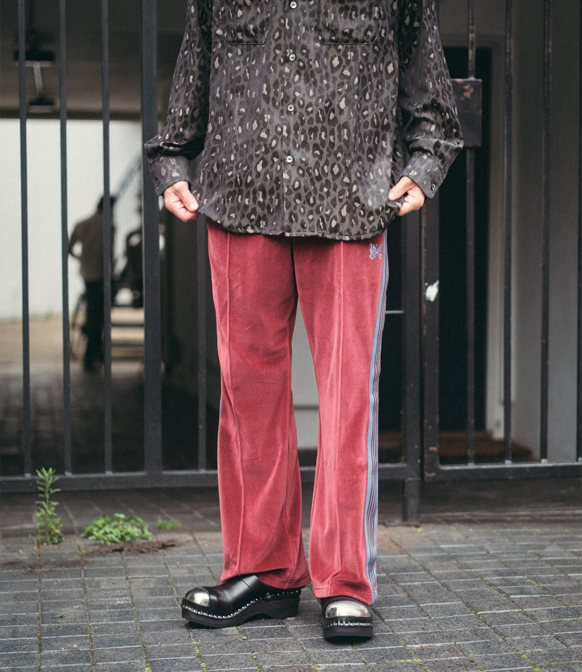 Boot-Cut Track Pant – Burgundy Velour | Needles | Nepenthes London