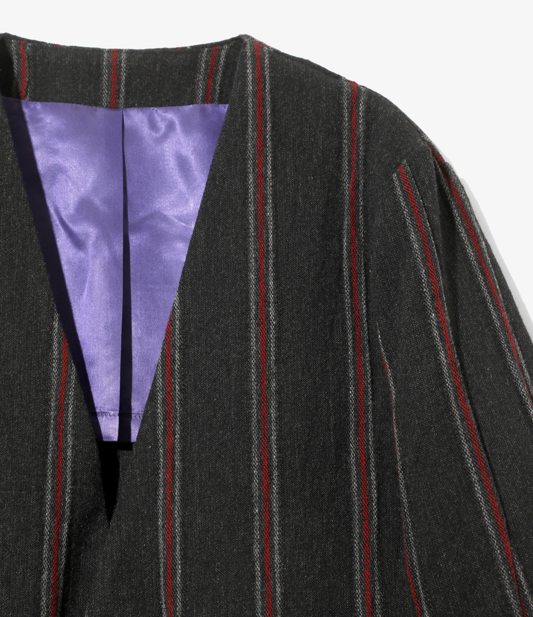 Collarless Jacket – Charcoal/Red Striped Tweed