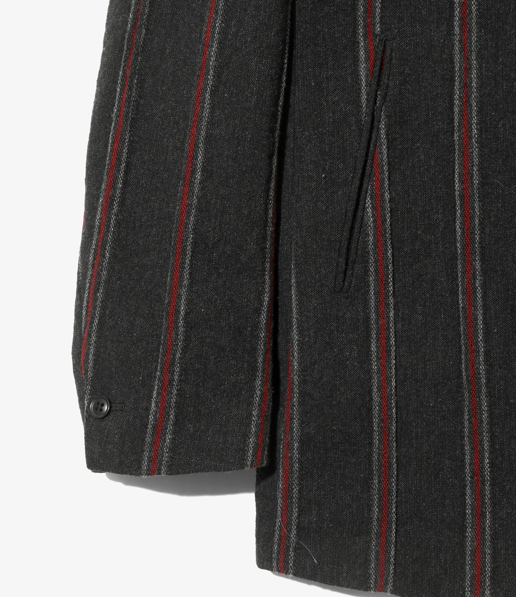 Collarless Jacket – Charcoal/Red Striped Tweed