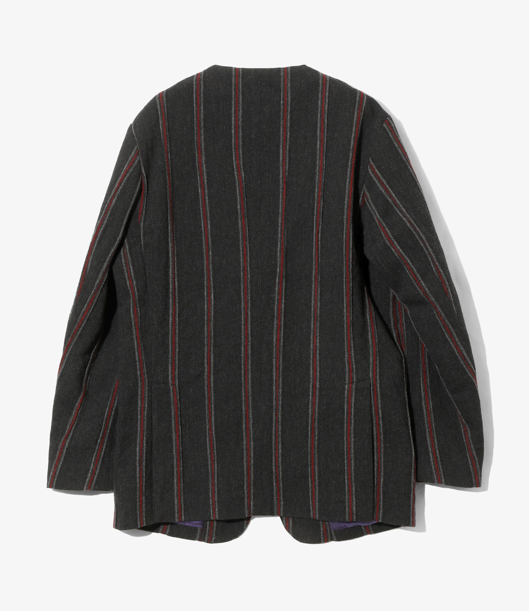 Collarless Jacket – Charcoal/Red Striped Tweed