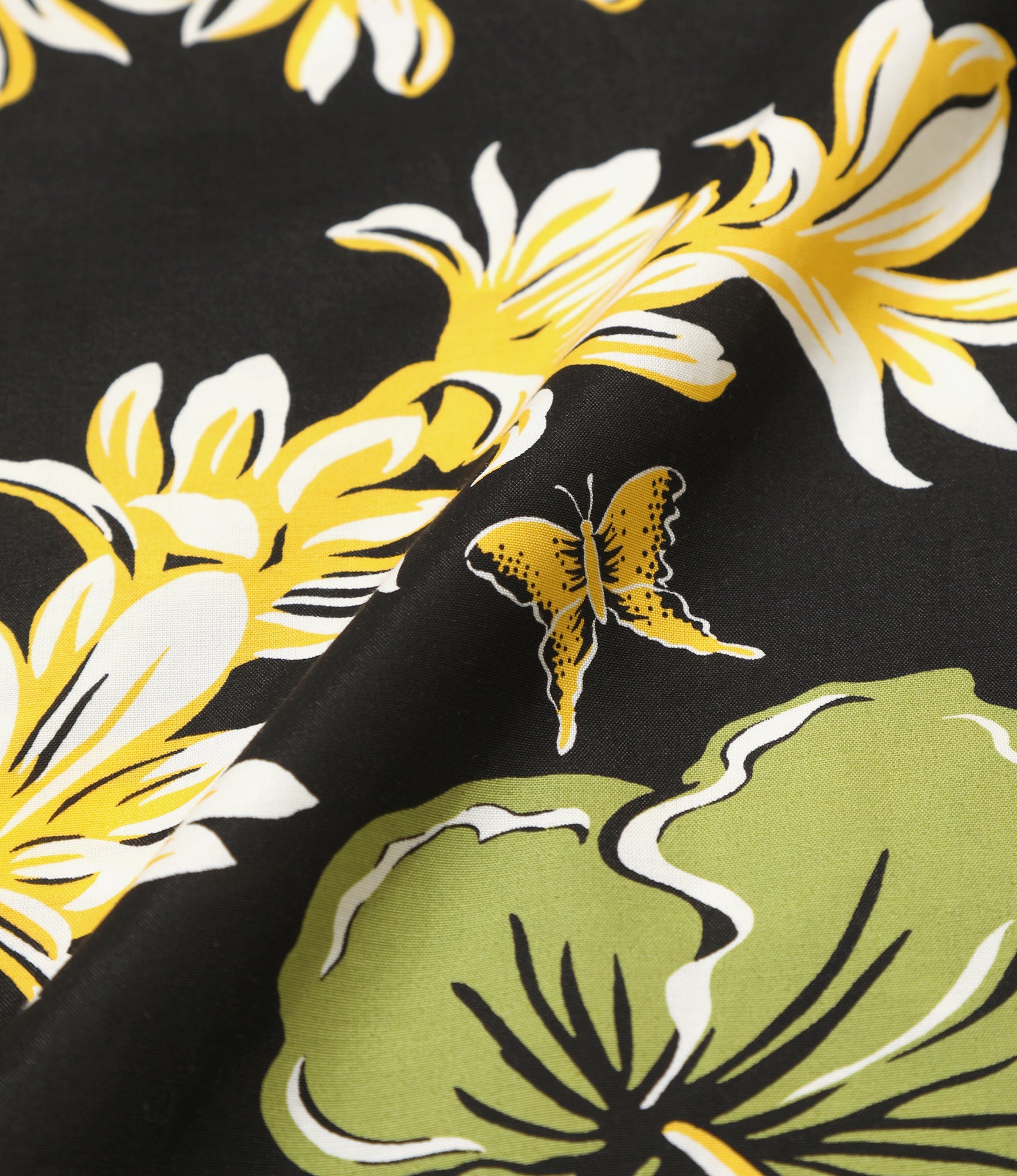 One-Up Shirt – Black Floral Papillon Print Rayon