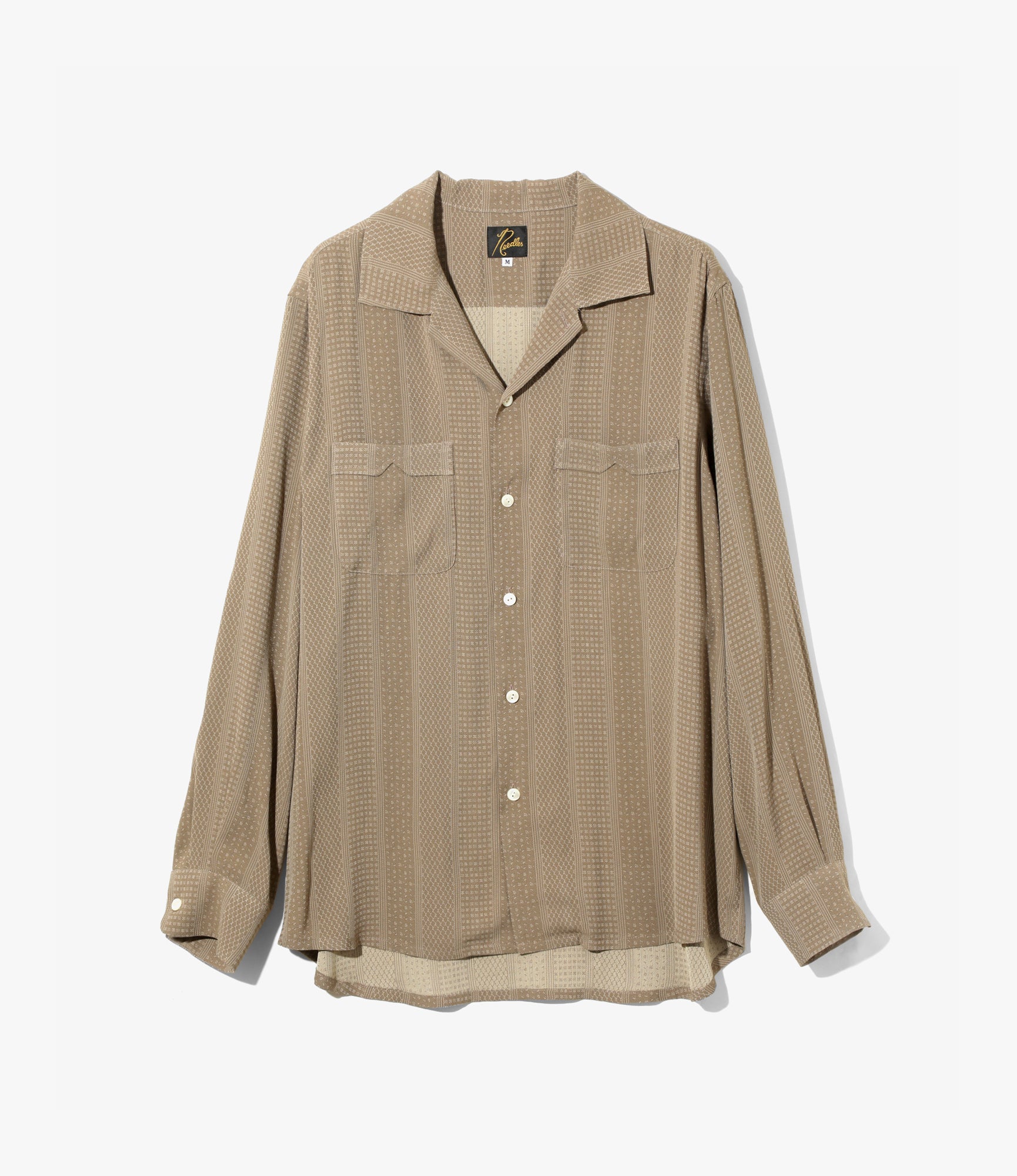 Open Collar Shirt – Brown Foulard Stripe Jacquard