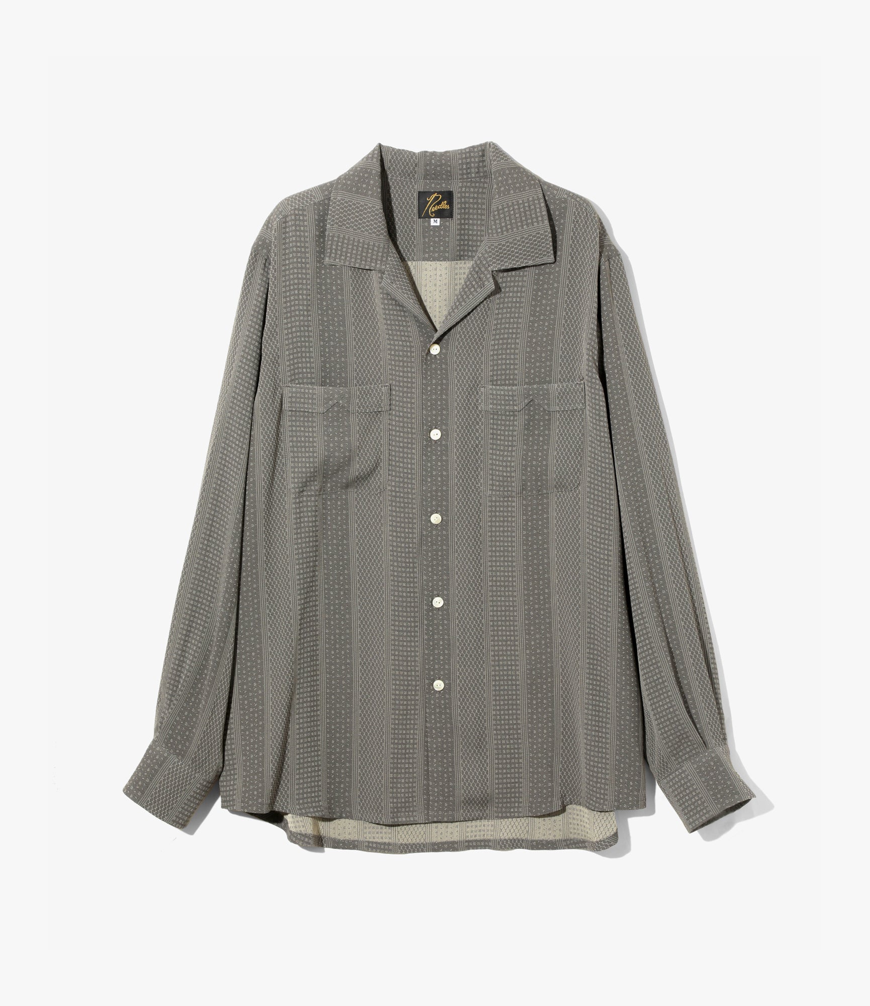 Open Collar Shirt – Grey Foulard Stripe Jacquard