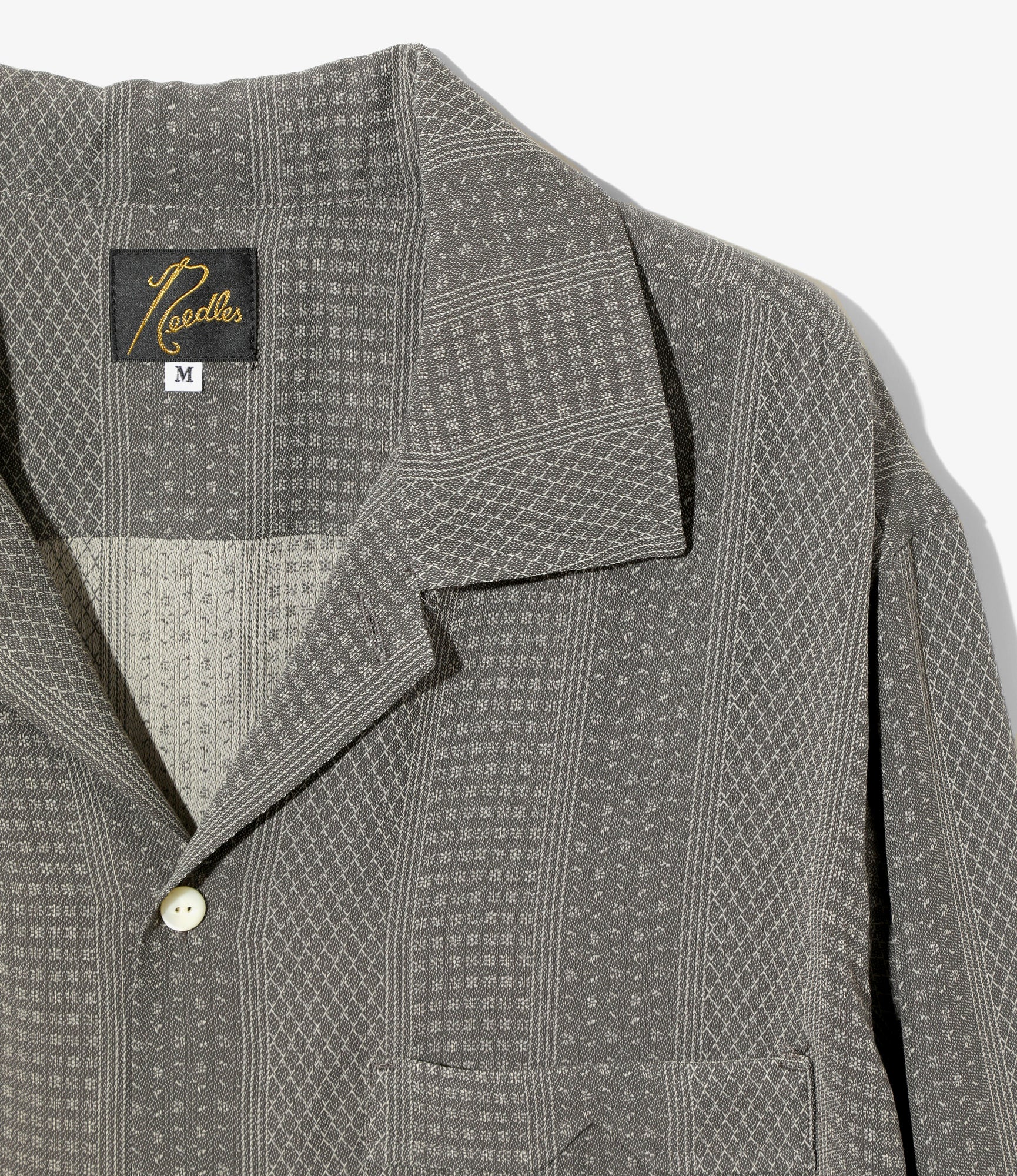 Open Collar Shirt – Grey Foulard Stripe Jacquard