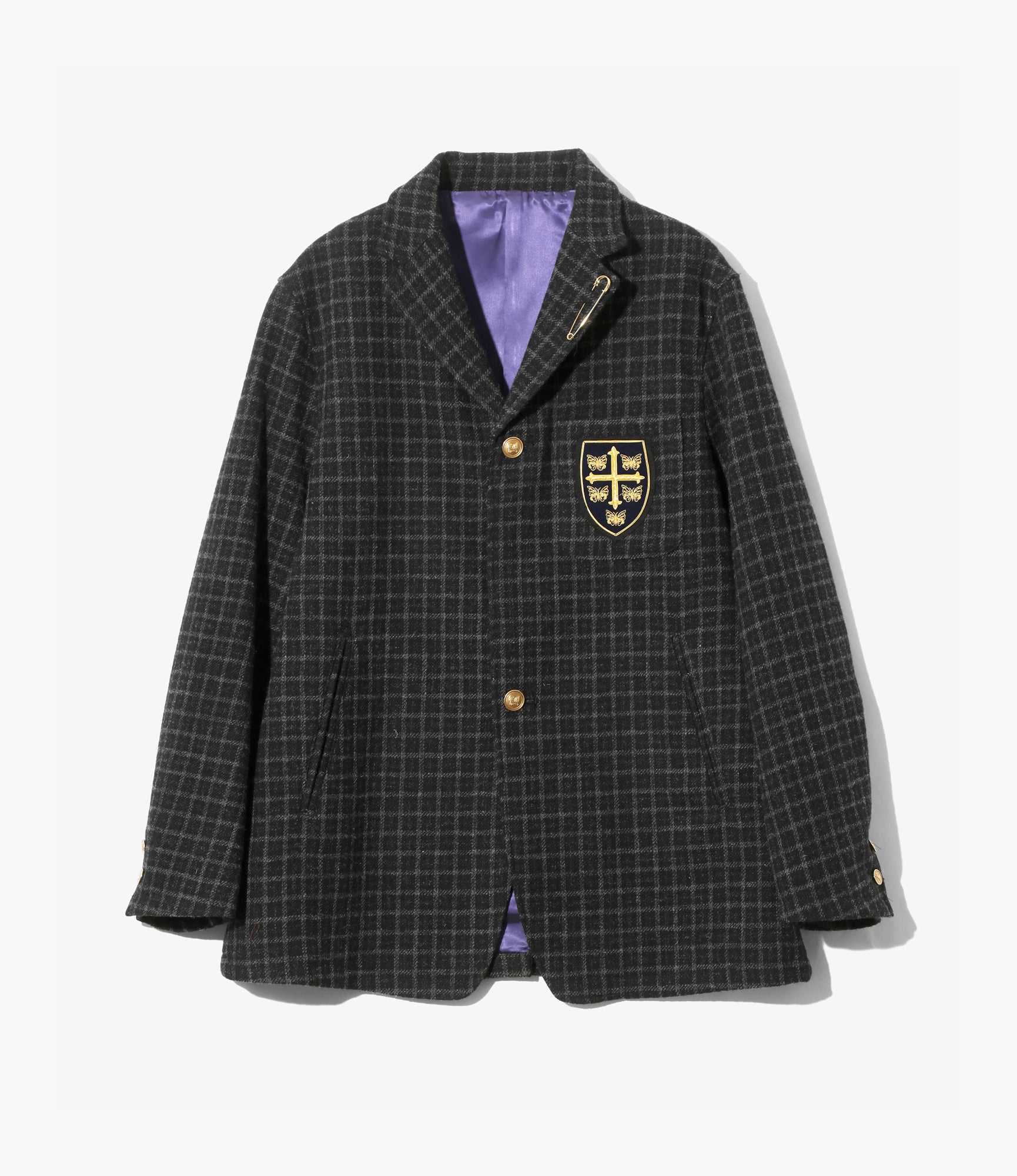 Pin Lapel Blazer – Charcoal Plaid Tweed