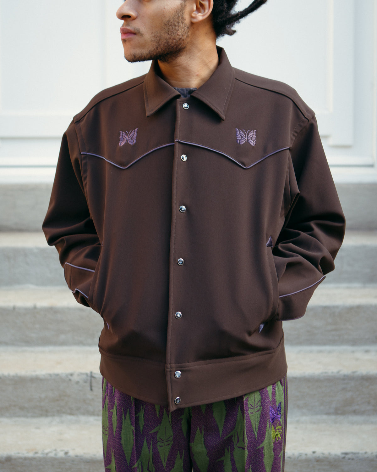 Piping Cowboy Jacket – Brown Double Cloth | Needles | Nepenthes London