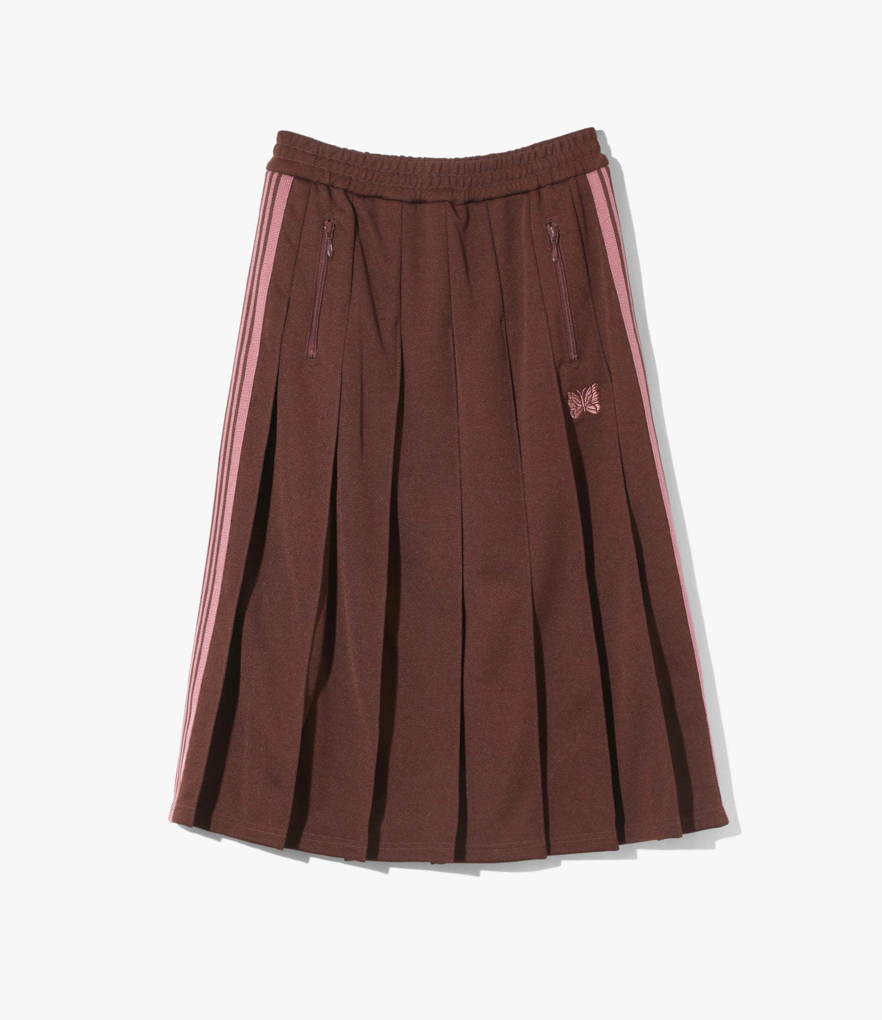 Pleated Track Skirt – Brown Smooth Polyester