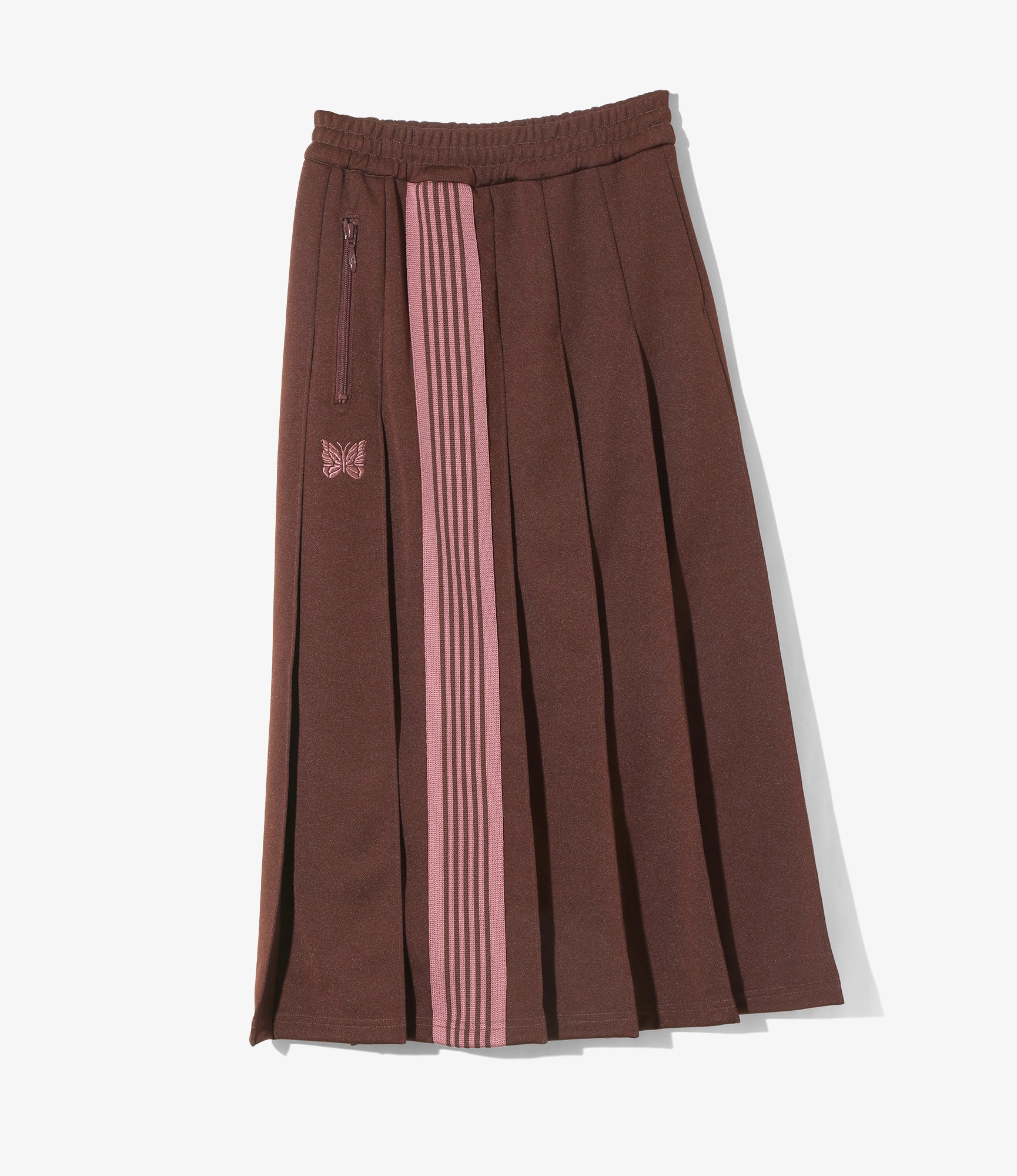 Pleated Track Skirt – Brown Smooth Polyester