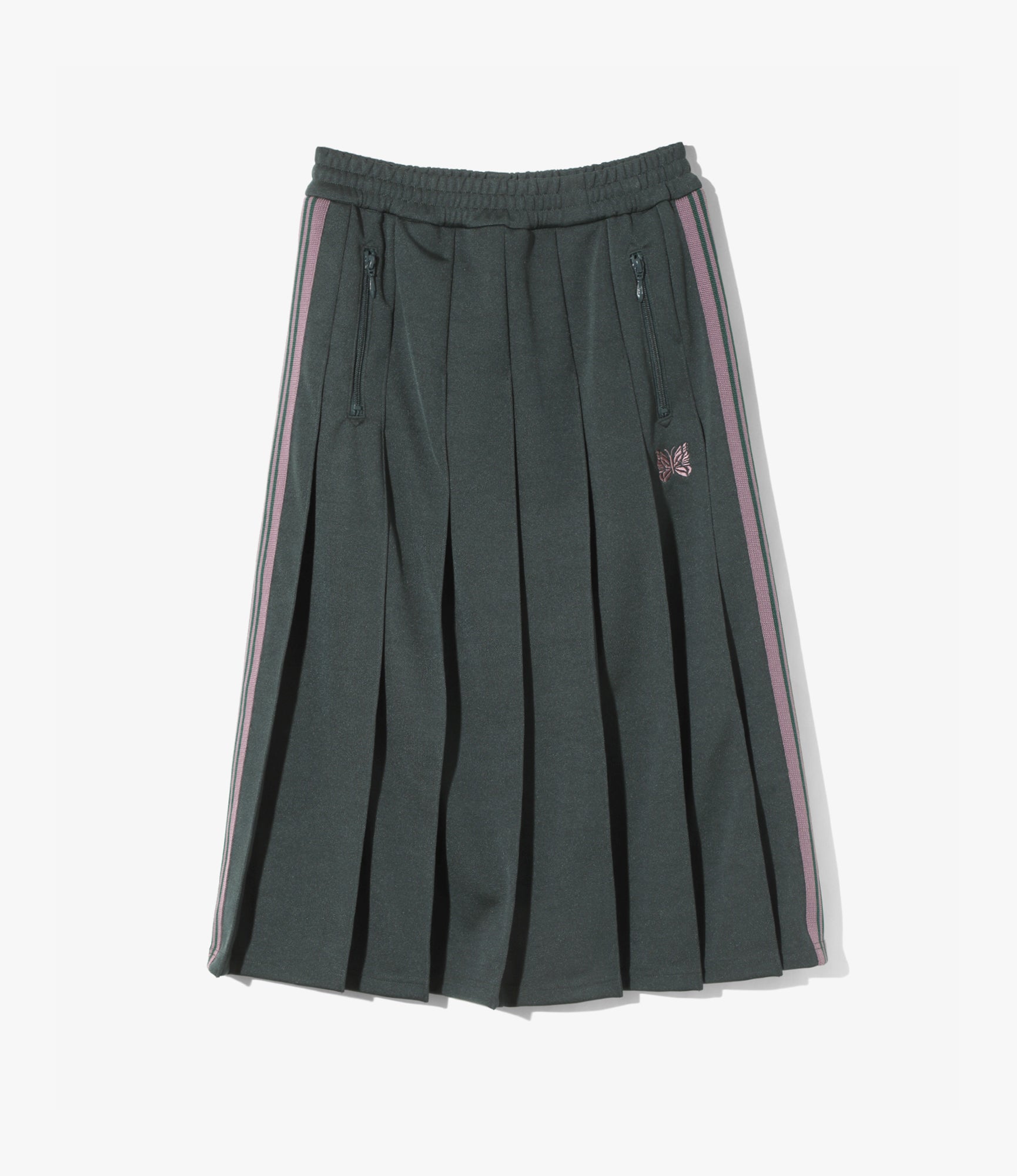Pleated Track Skirt – Green Smooth Polyester