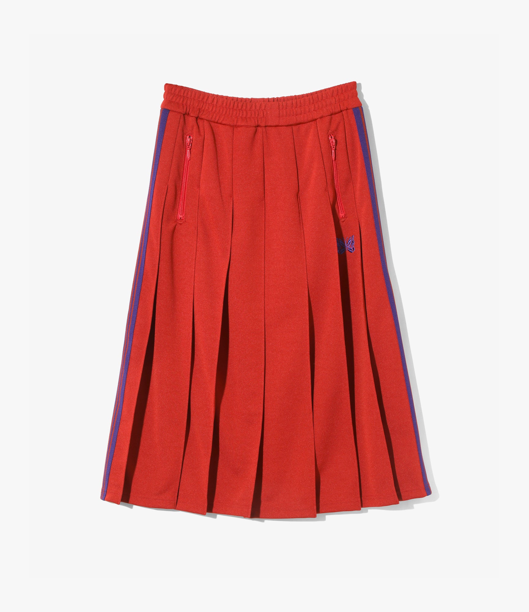Pleated Track Skirt – Red Smooth Polyester