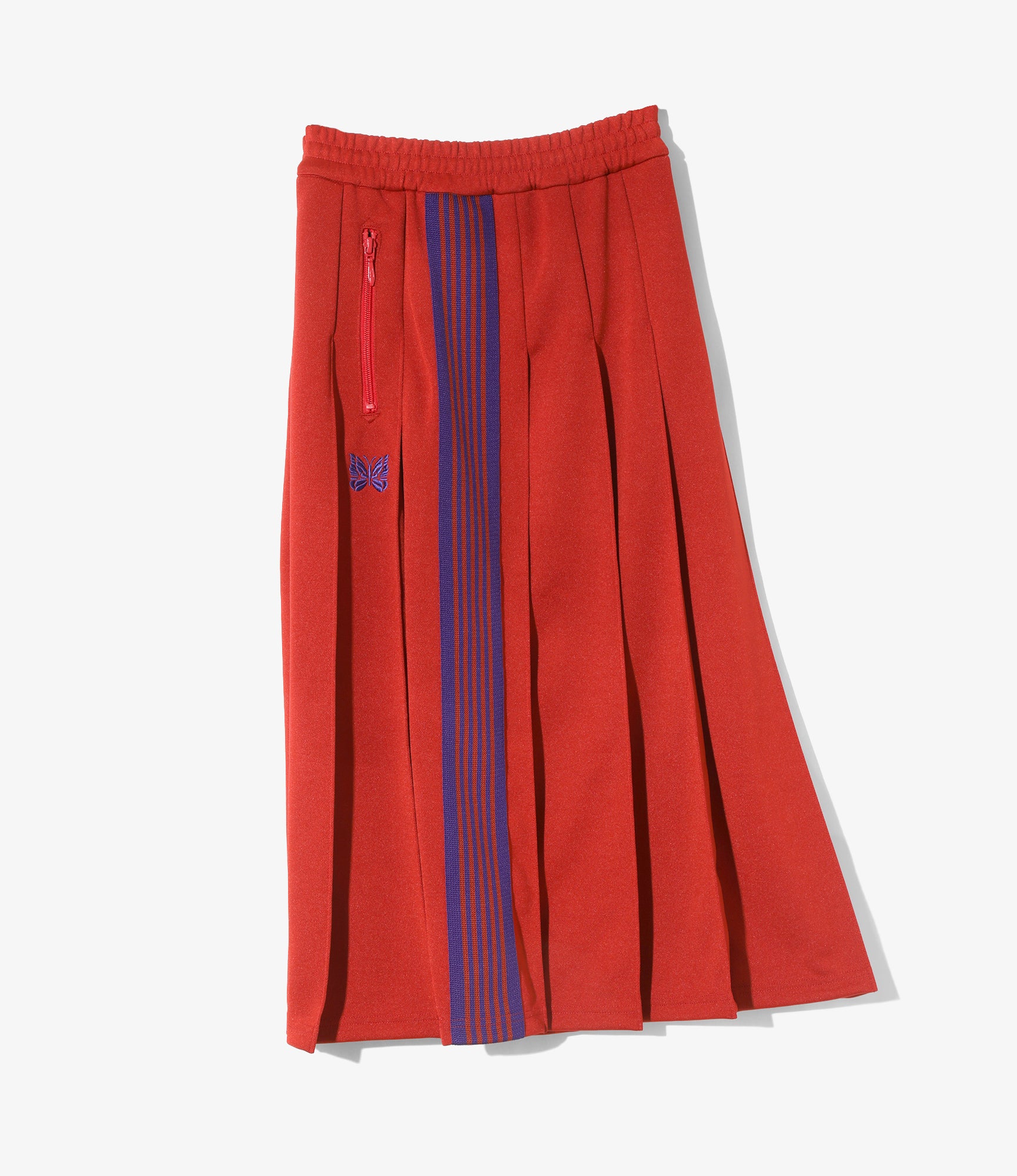 Pleated Track Skirt – Red Smooth Polyester