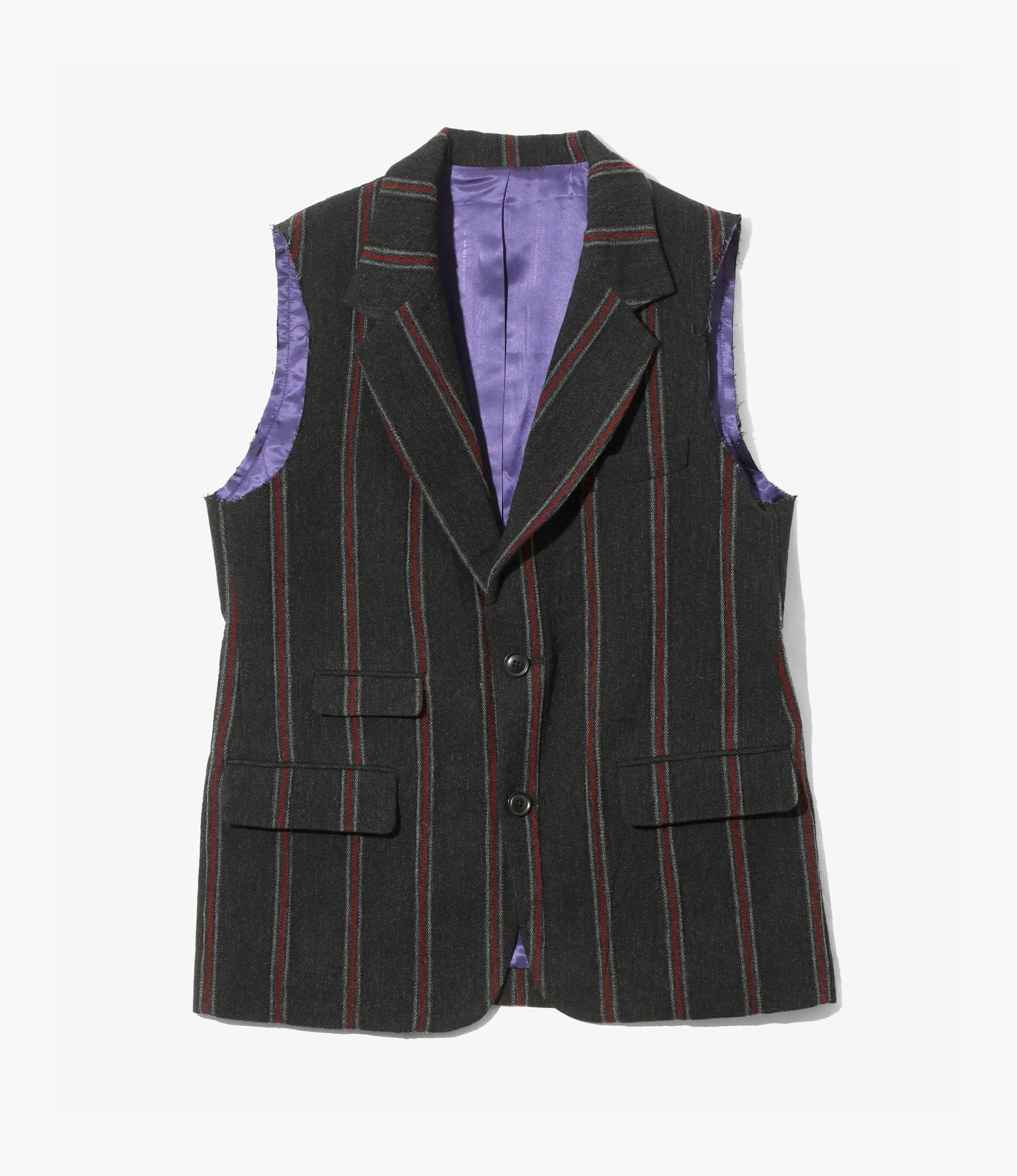 Sleeveless Jacket – Charcoal/Red Striped Tweed