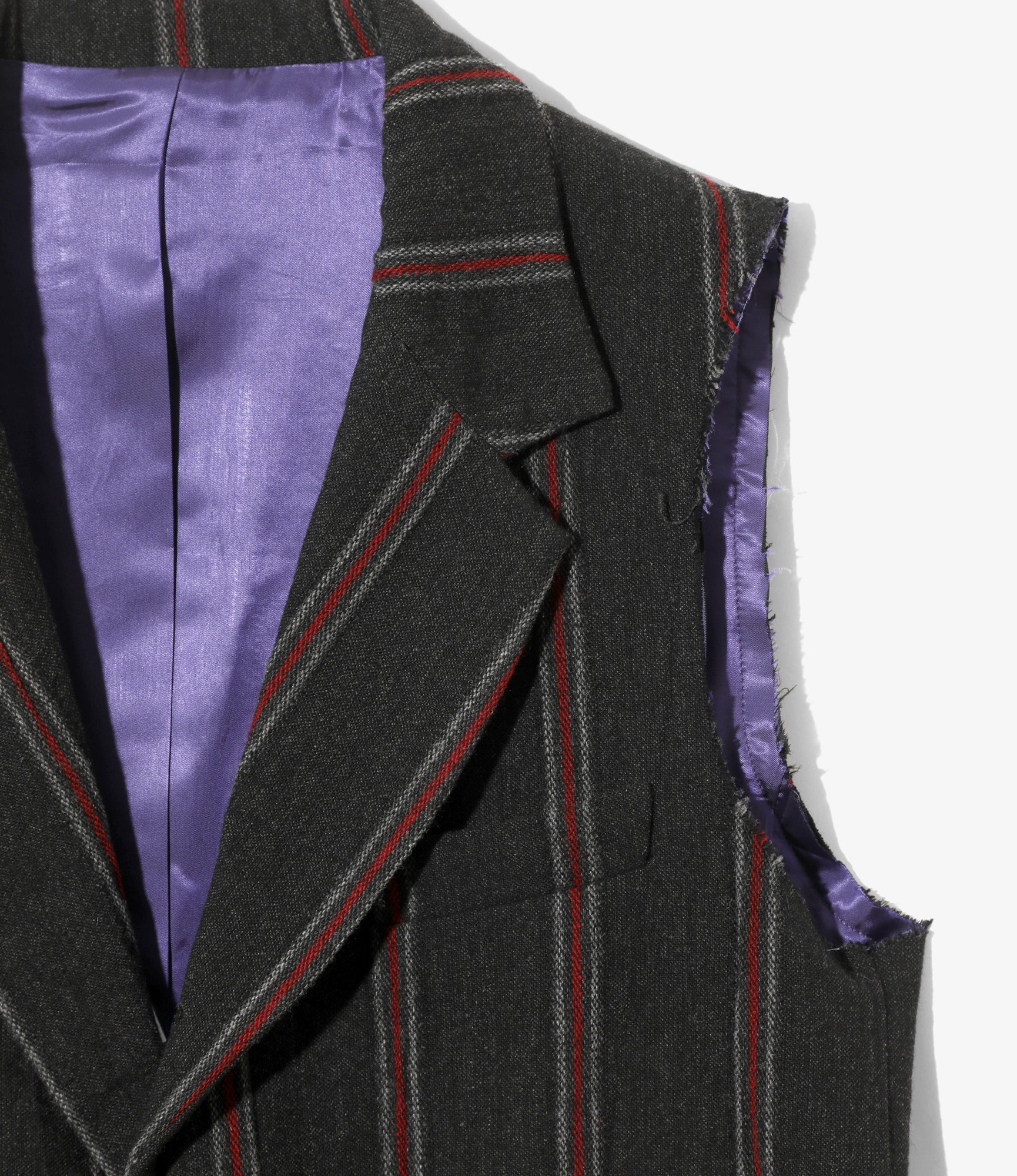 Sleeveless Jacket – Charcoal/Red Striped Tweed