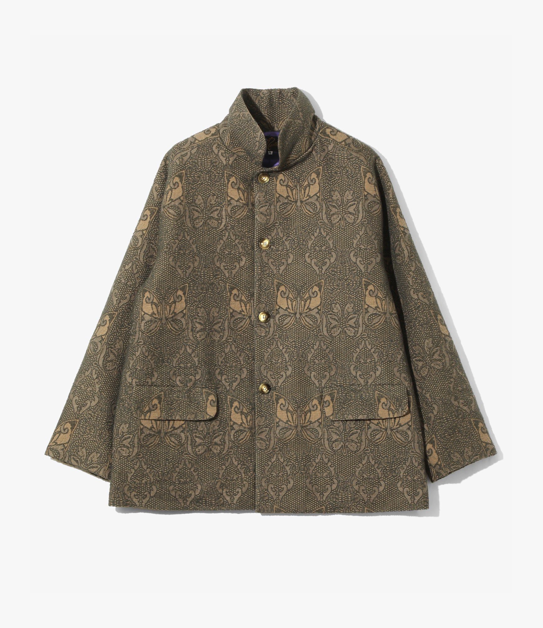 Stand Collar Jacket – Green Papillon Jacquard
