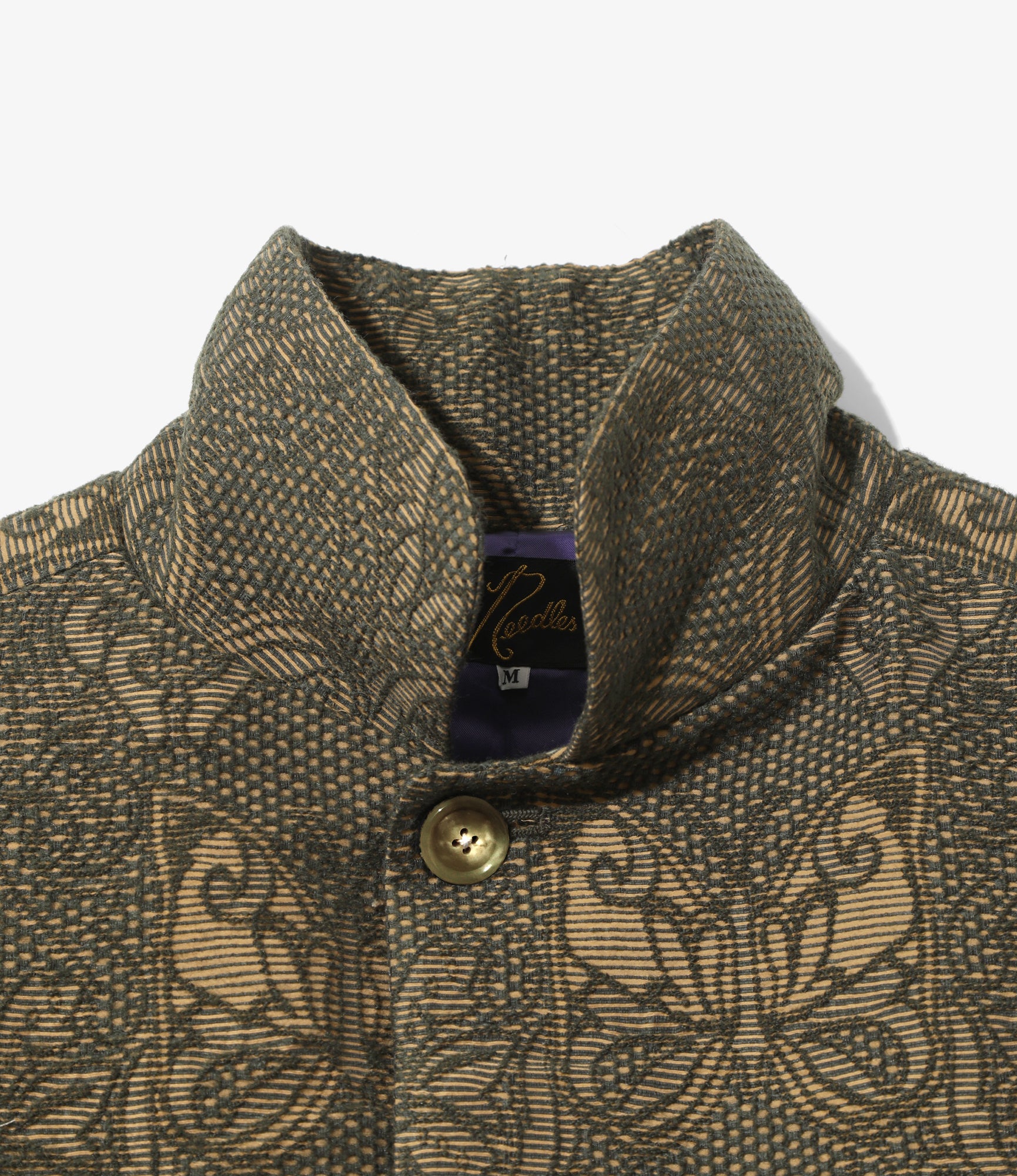 Stand Collar Jacket – Green Papillon Jacquard