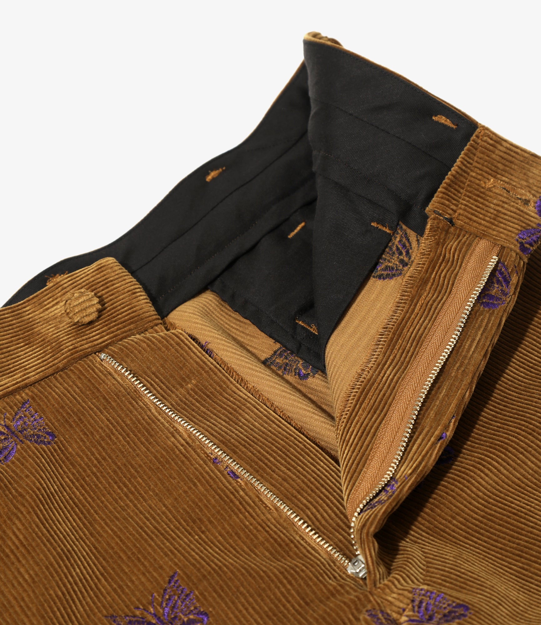 Straight Trouser – Tan Papillon Embroidered Corduroy