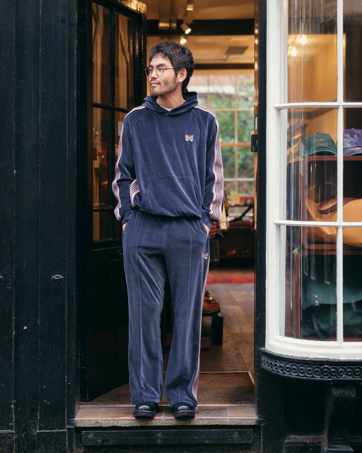 Track Hoodie – Steel Blue Velour | Needles | Nepenthes London
