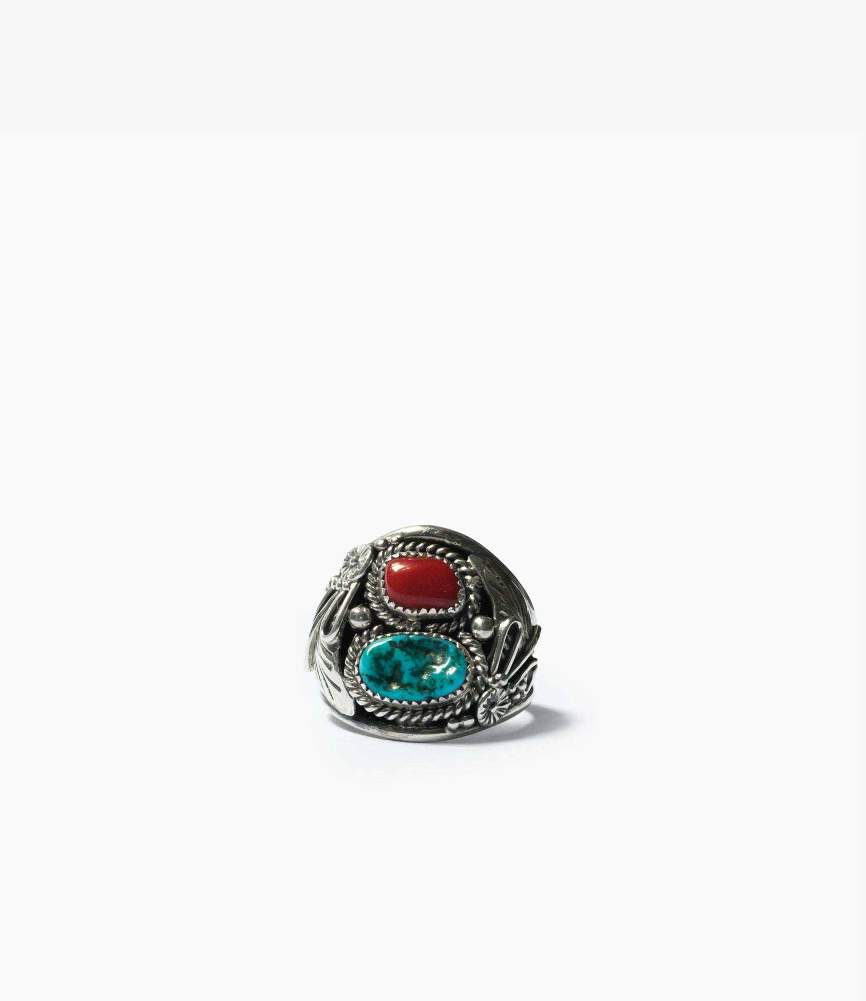 Navajo Twin Stone Ring – Turquoise/Coral