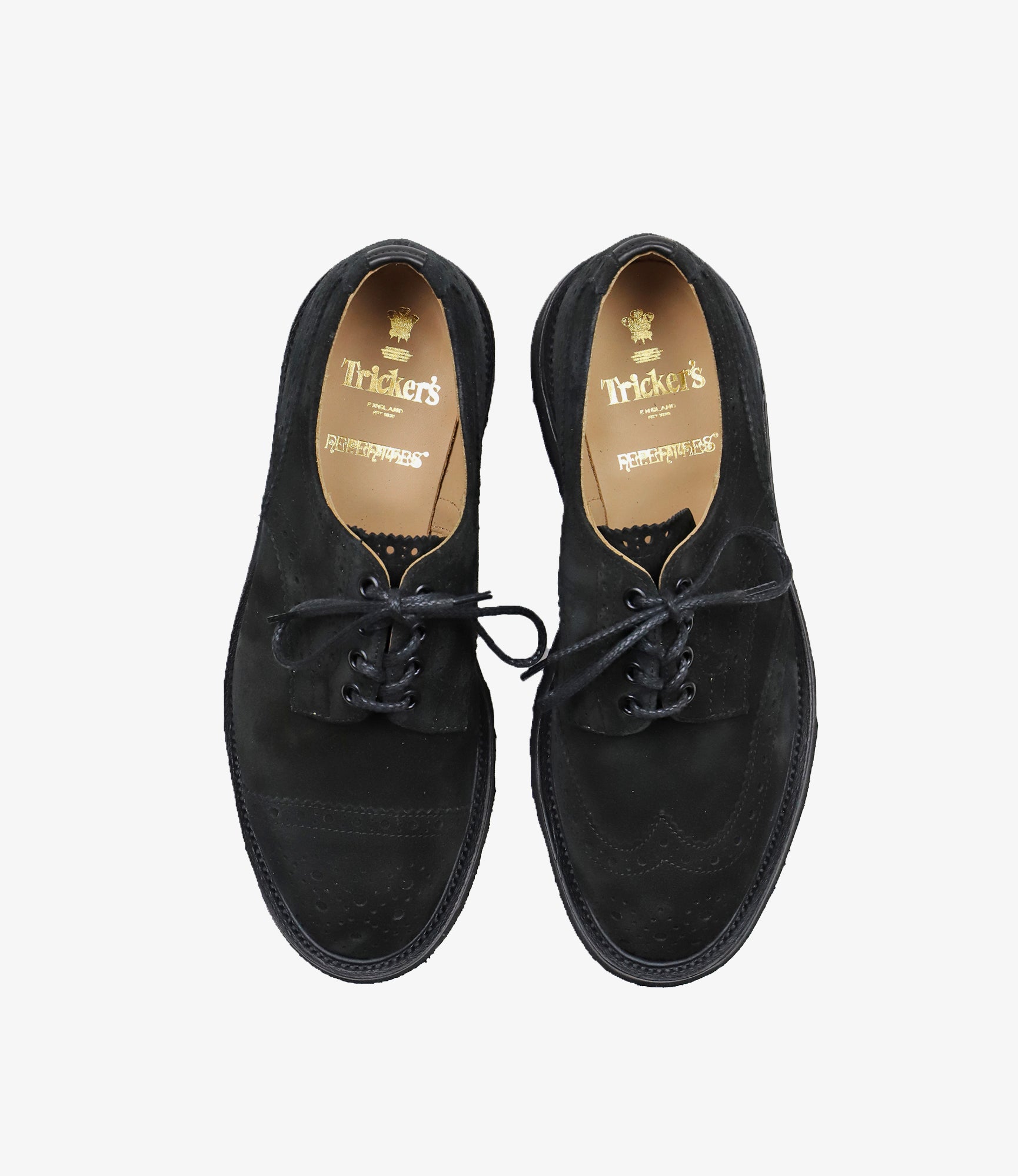 Tricker's x Nepenthes Asymmetric Gibson Brogues - Moreflex Sole - Black Suede – Tricker's x Nepenthes – Nepenthes London