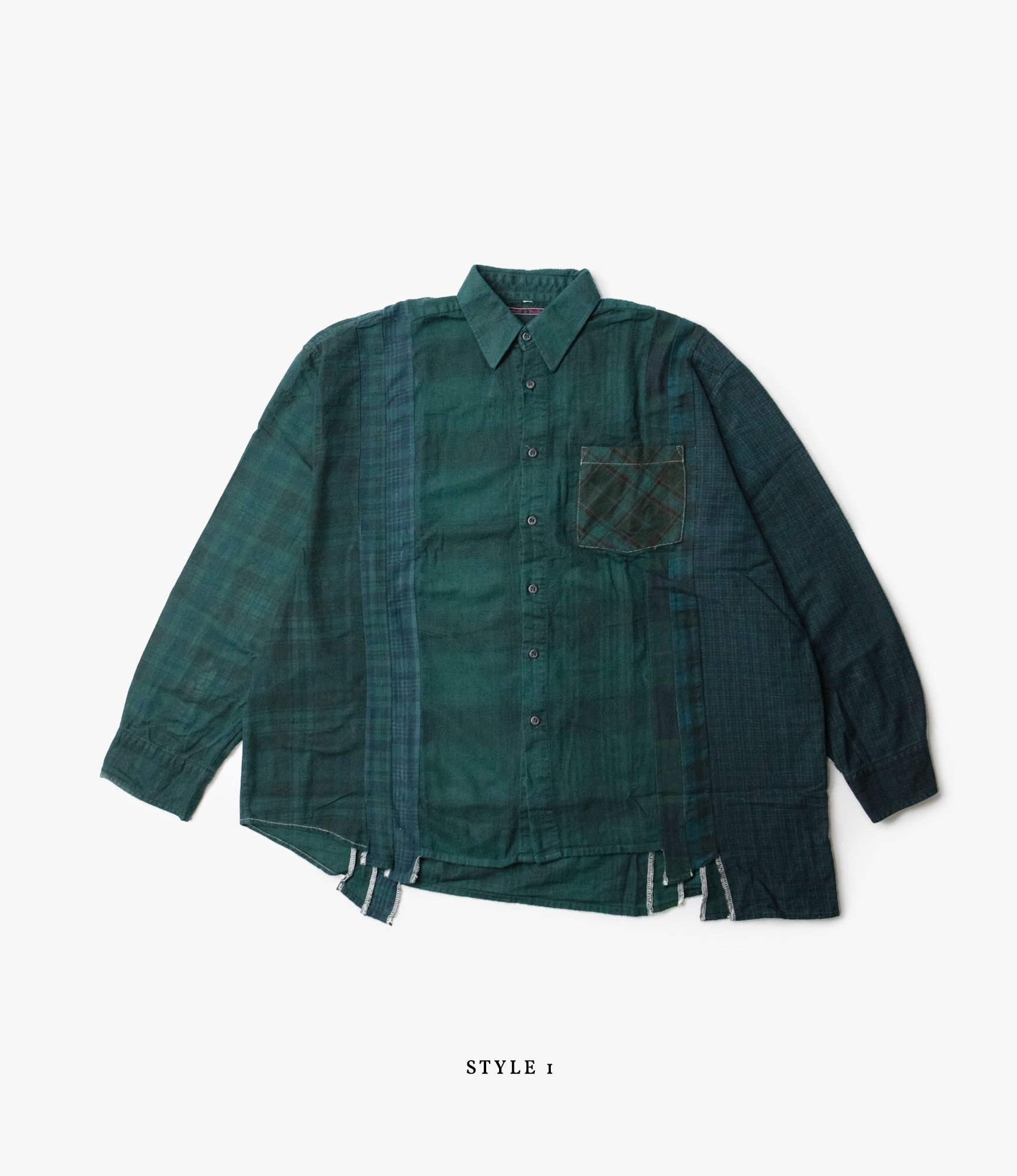 7 Cuts Wide Shirt – Green Overdyed Flannel