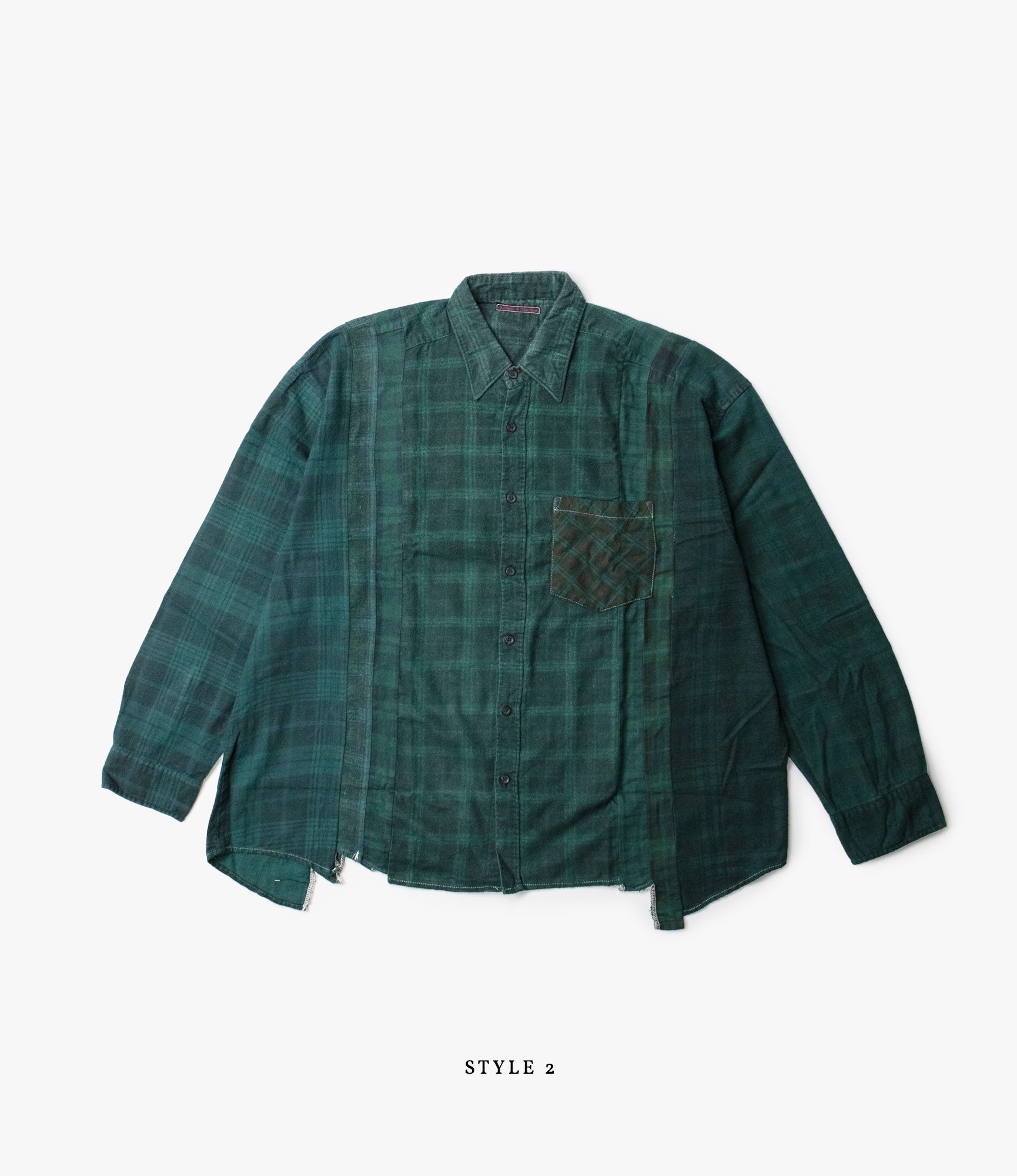7 Cuts Wide Shirt – Green Overdyed Flannel