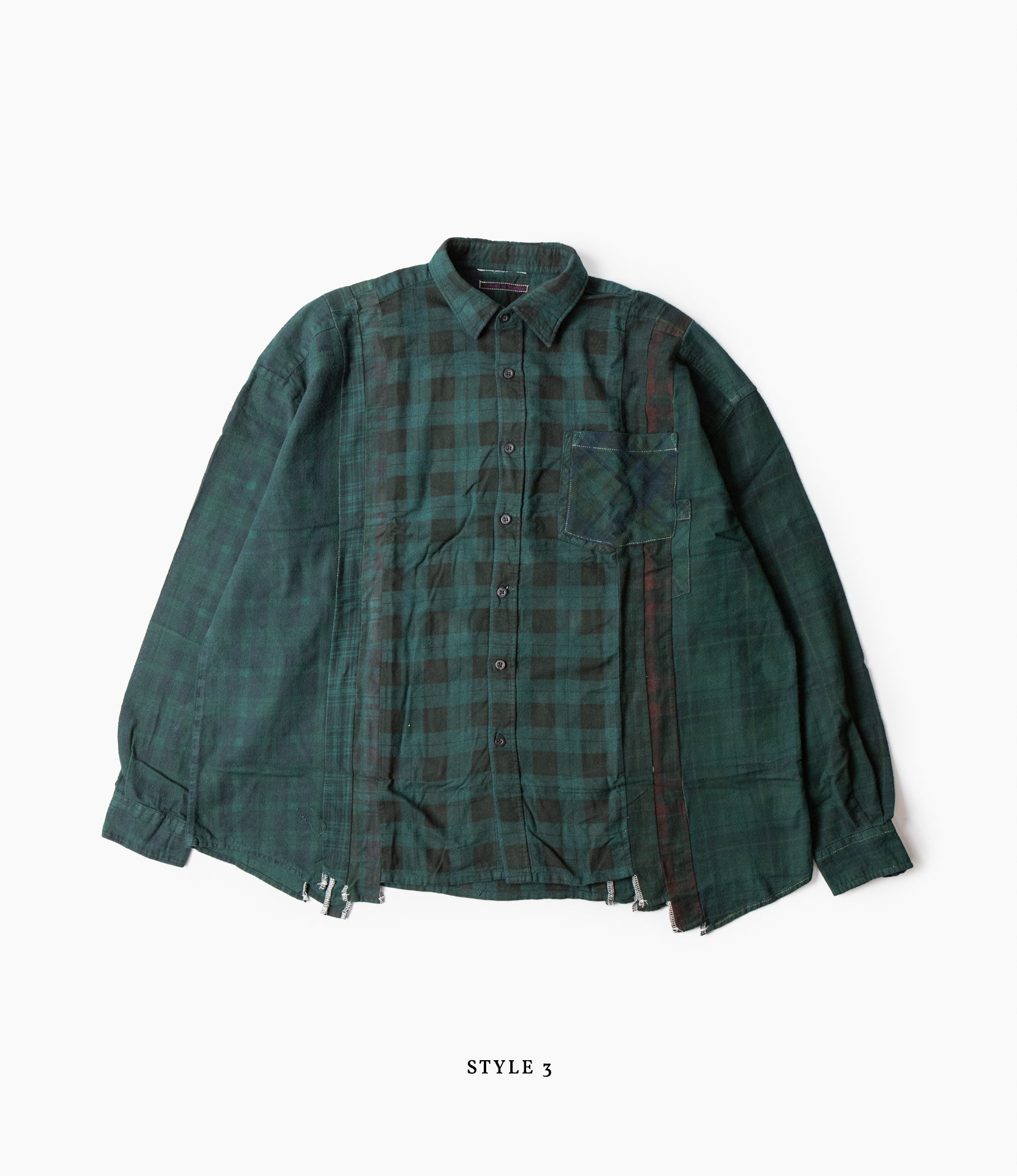 7 Cuts Wide Shirt – Green Overdyed Flannel
