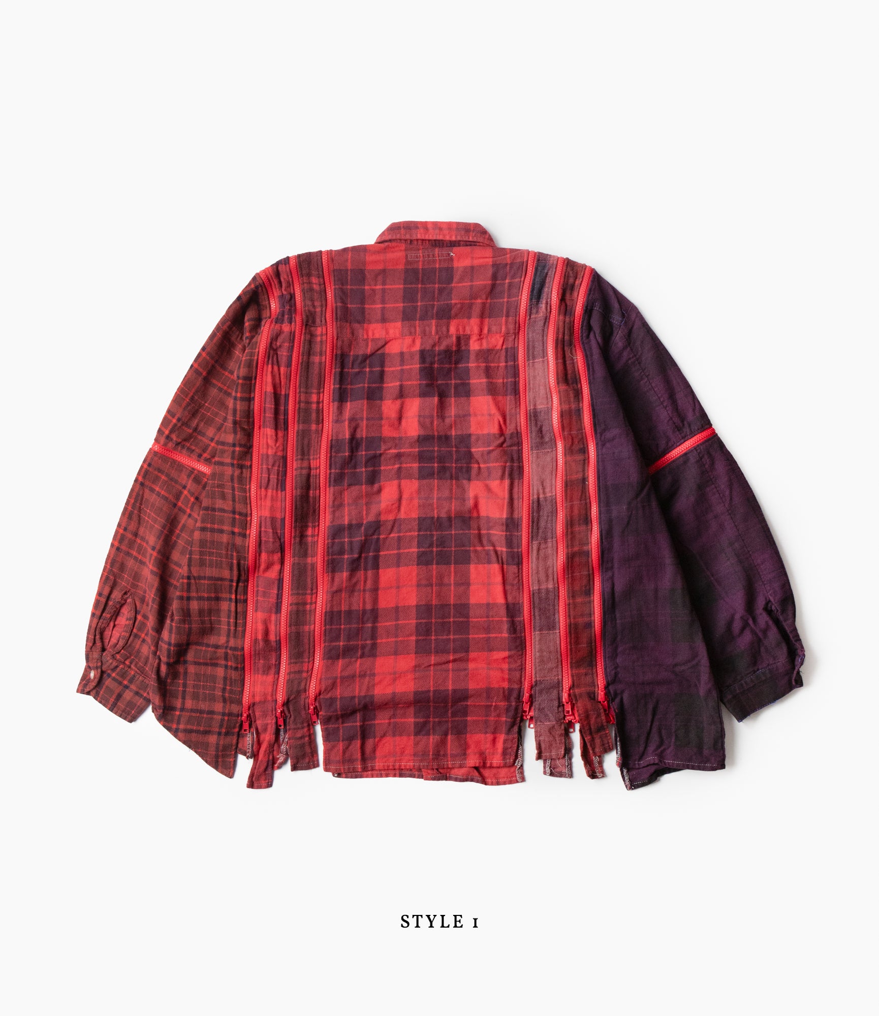 7 Cuts Wide Zipped Shirt – Red Overdyed Flannel