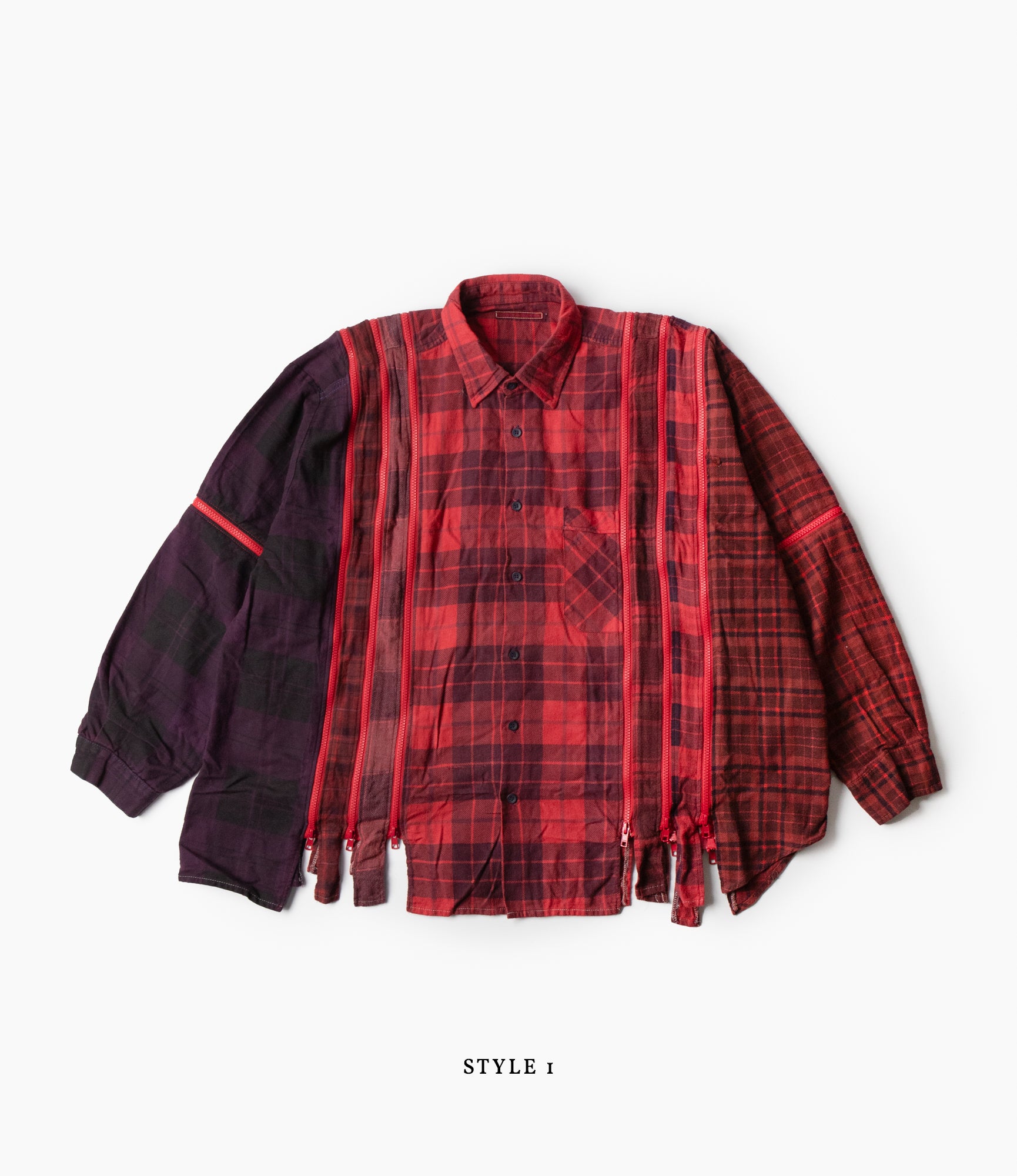 7 Cuts Wide Zipped Shirt – Red Overdyed Flannel